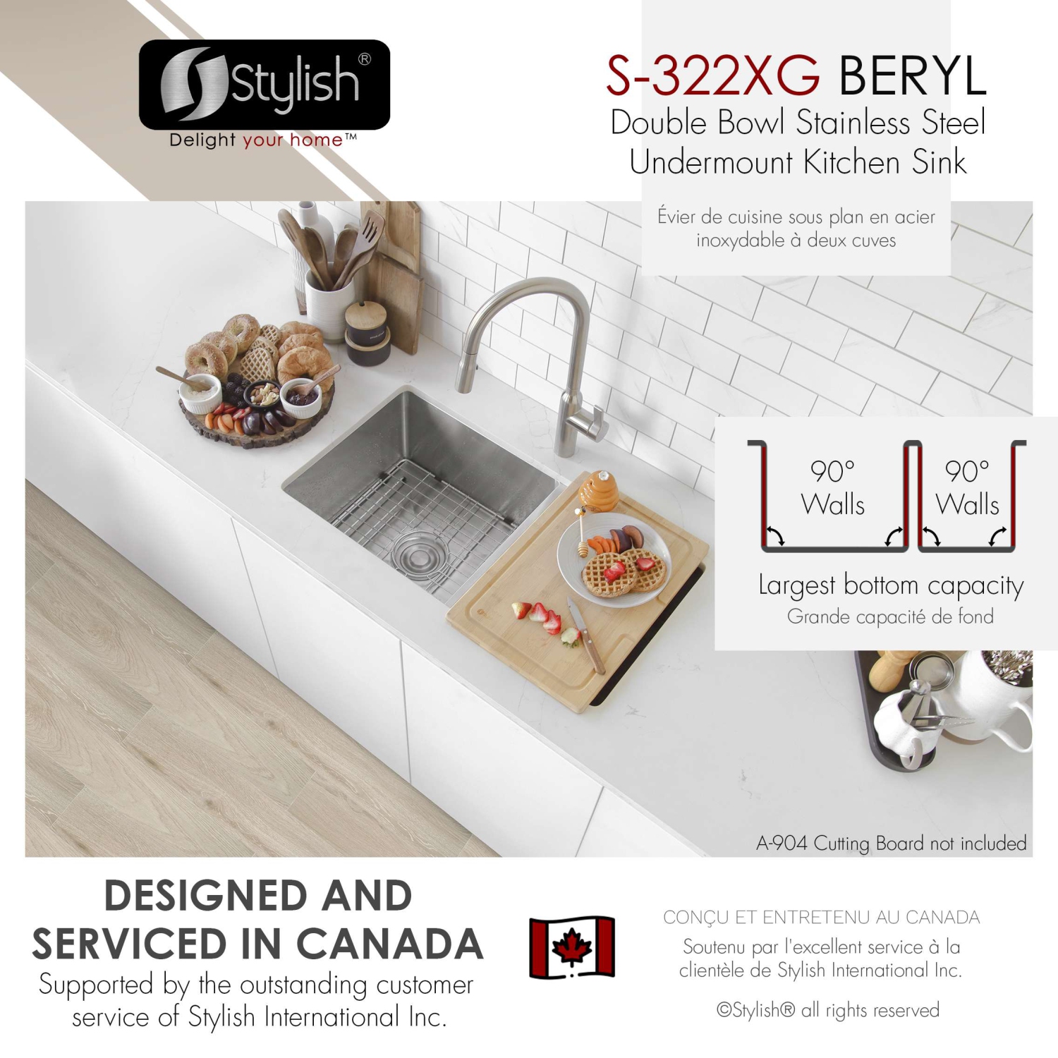 Stylish Undermount 33 inch Stainless Steel 60/40 Double Bowl 60/40 Kitchen Sink S-322XG