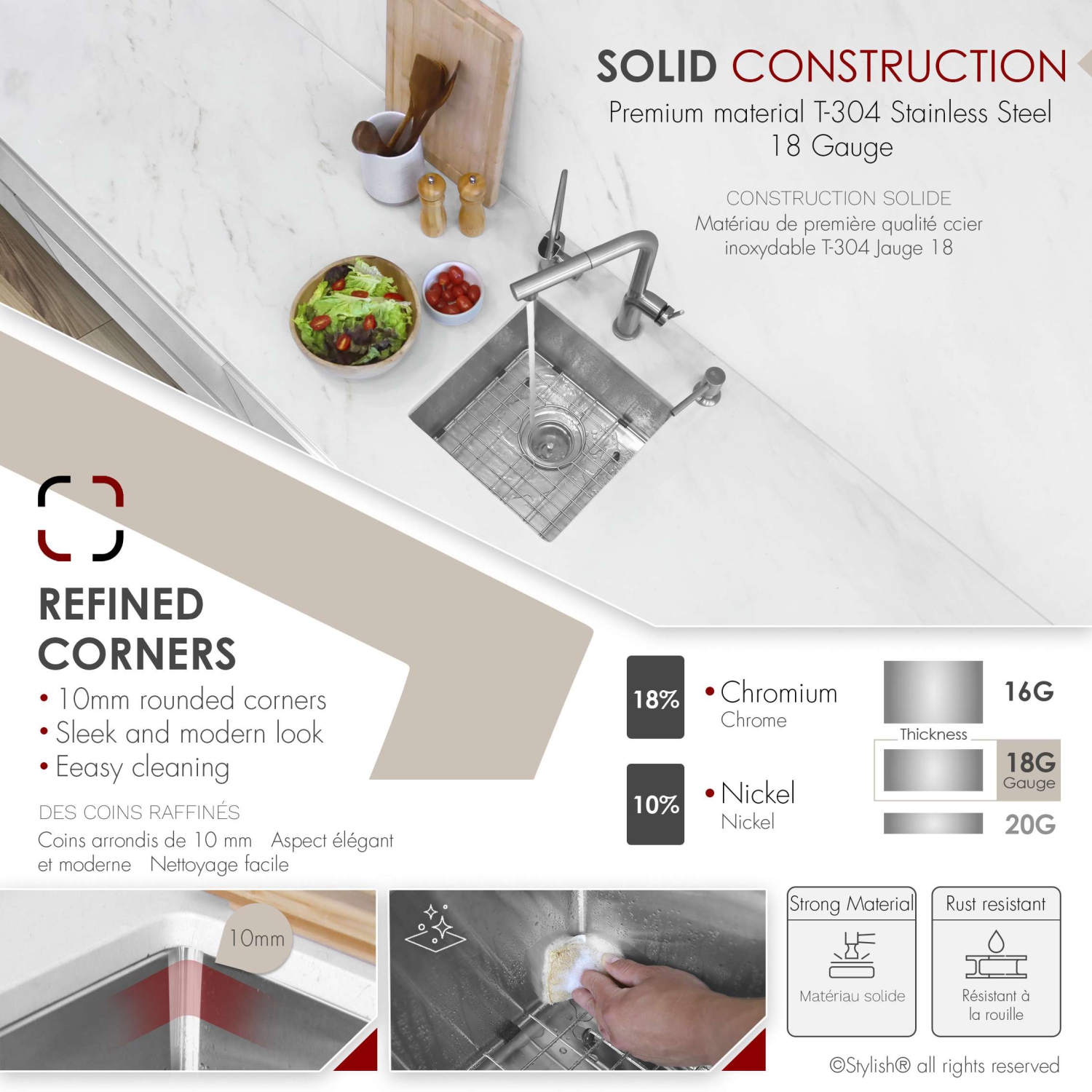 Stylish Undermount 15 inch Stainless Steel Single Bowl Kitchen Sink S-317G