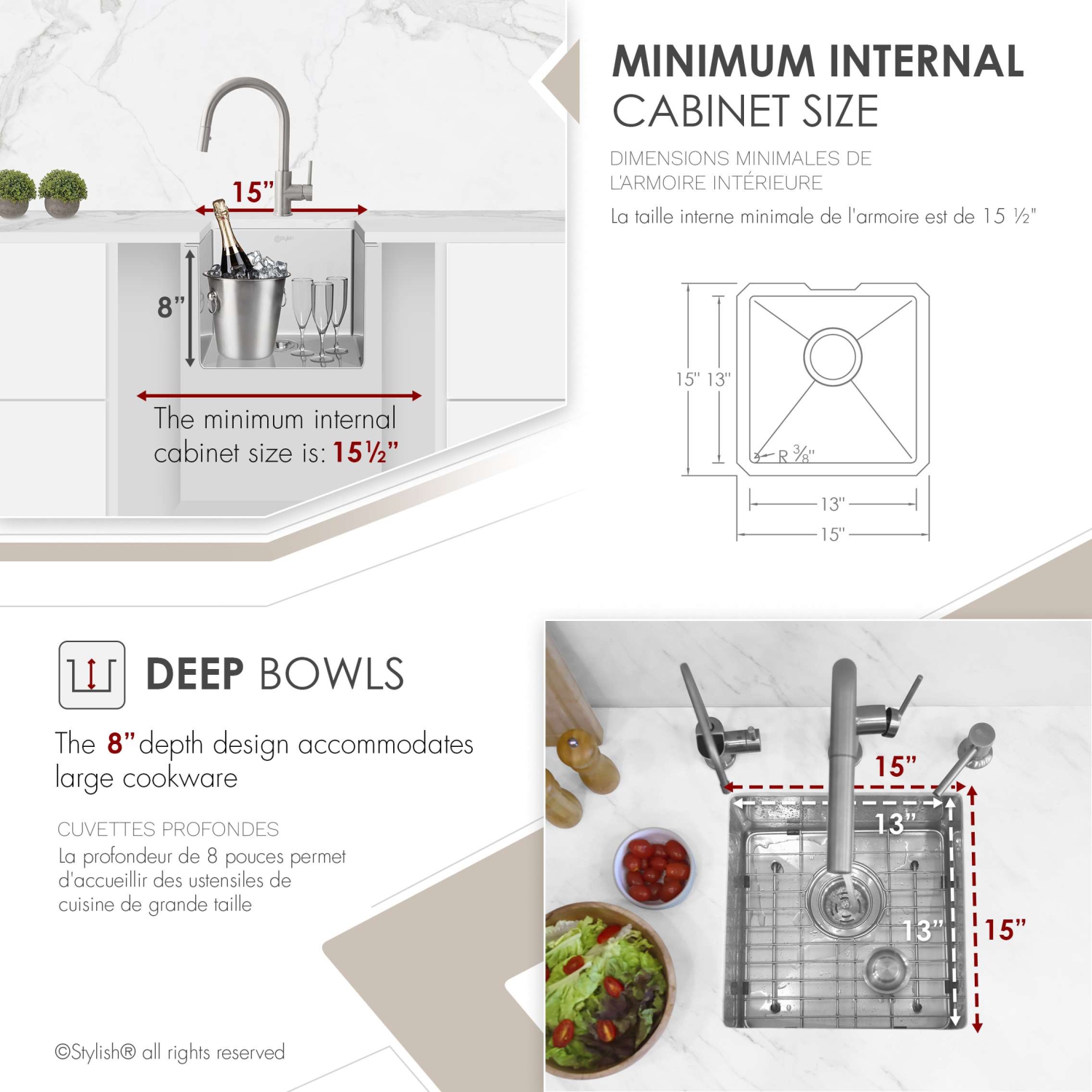Stylish Undermount 15 inch Stainless Steel Single Bowl Kitchen Sink S-317G
