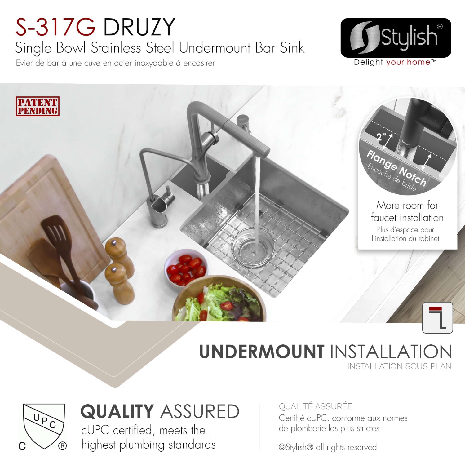 Stylish Undermount 15 inch Stainless Steel Single Bowl Kitchen Sink S-317G