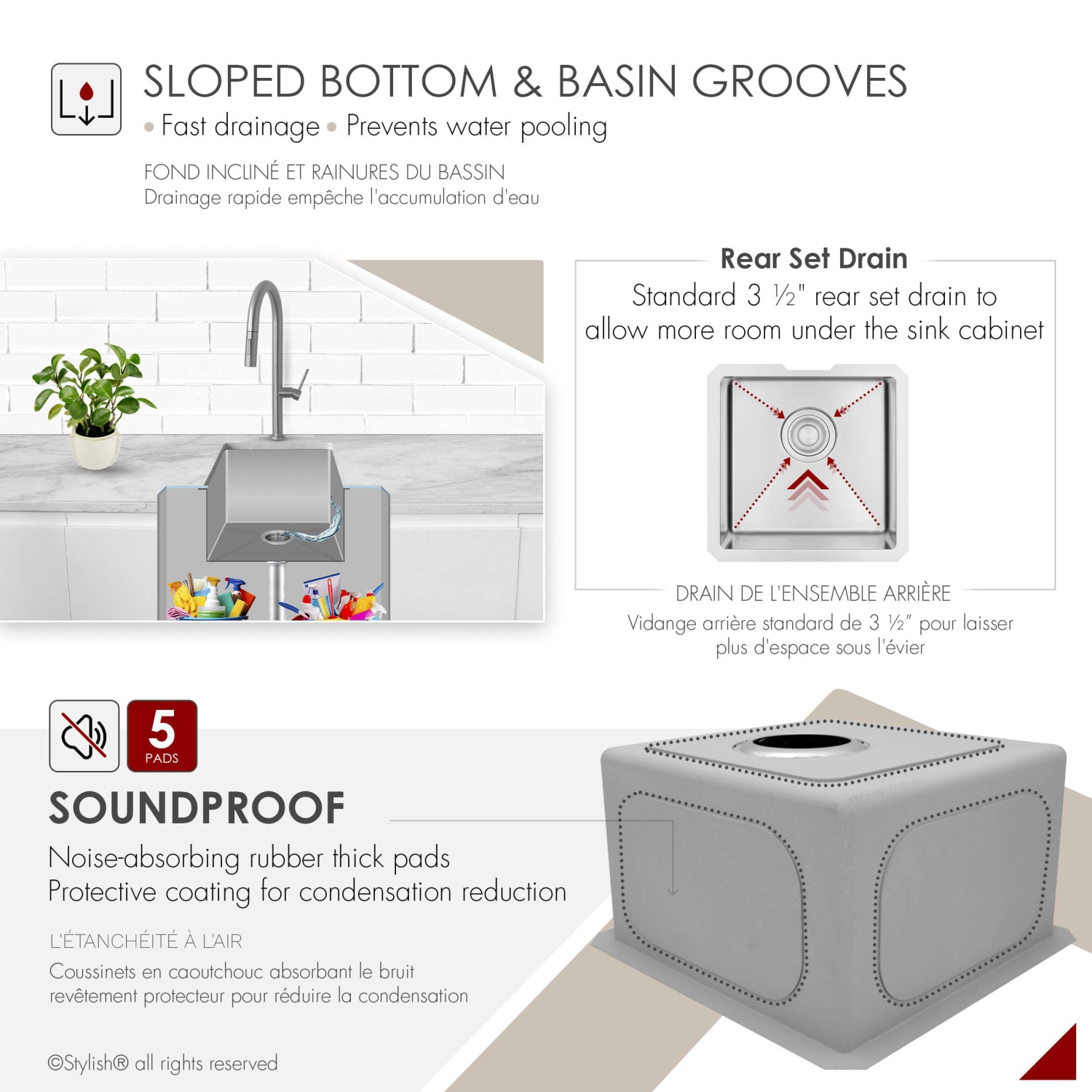 Stylish Undermount 15 inch Stainless Steel Single Bowl Kitchen Sink S-317G