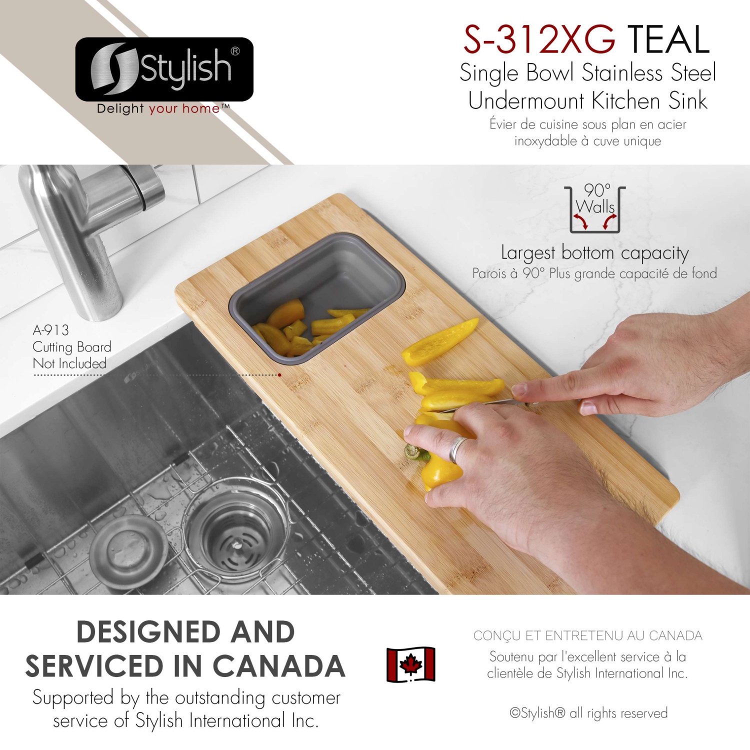 Stylish Undermount 25 inch Stainless Steel 16 G Single Bowl Kitchen Sink S-312XG