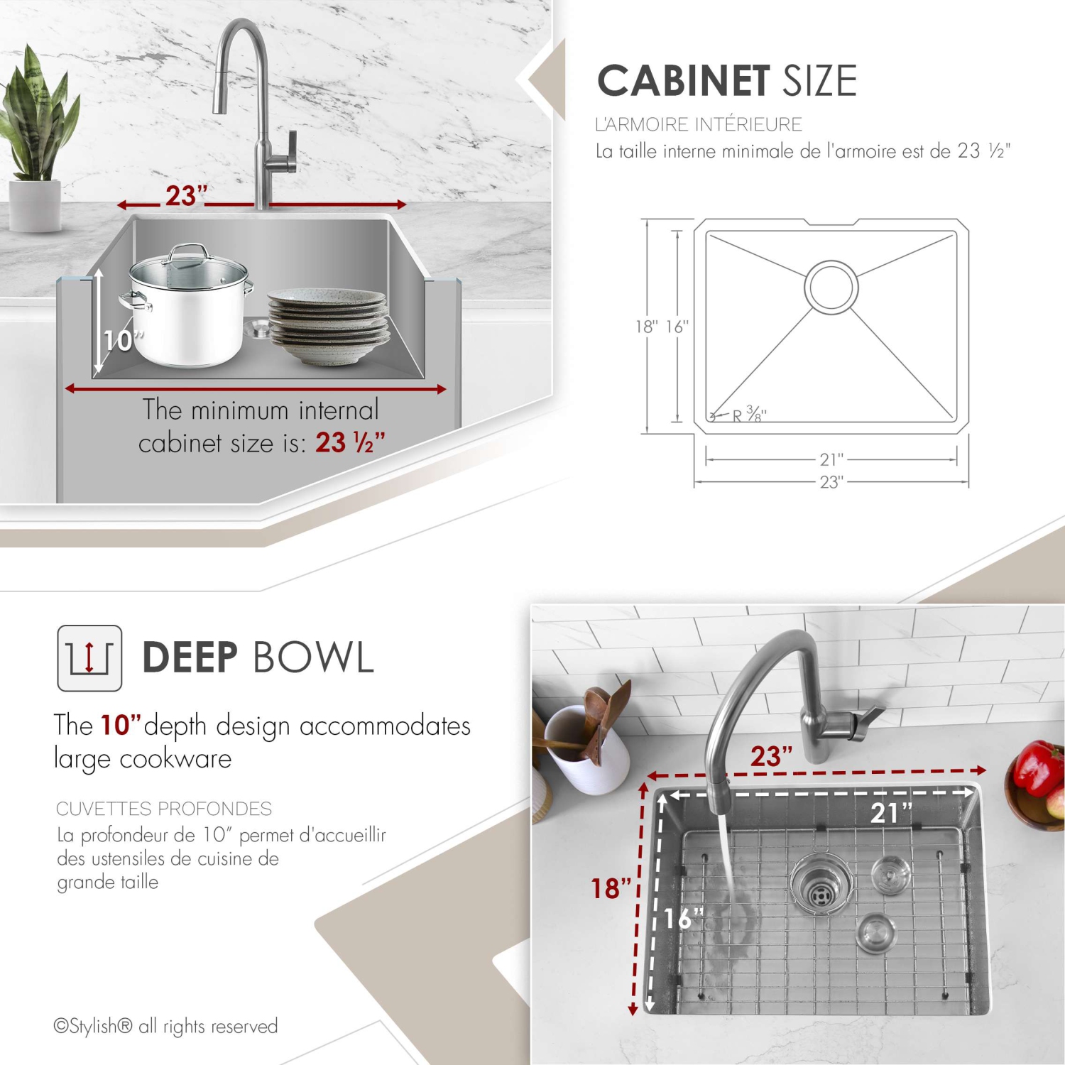Stylish Undermount 23 inch Stainless Steel Single Bowl Kitchen Sink S-307XG