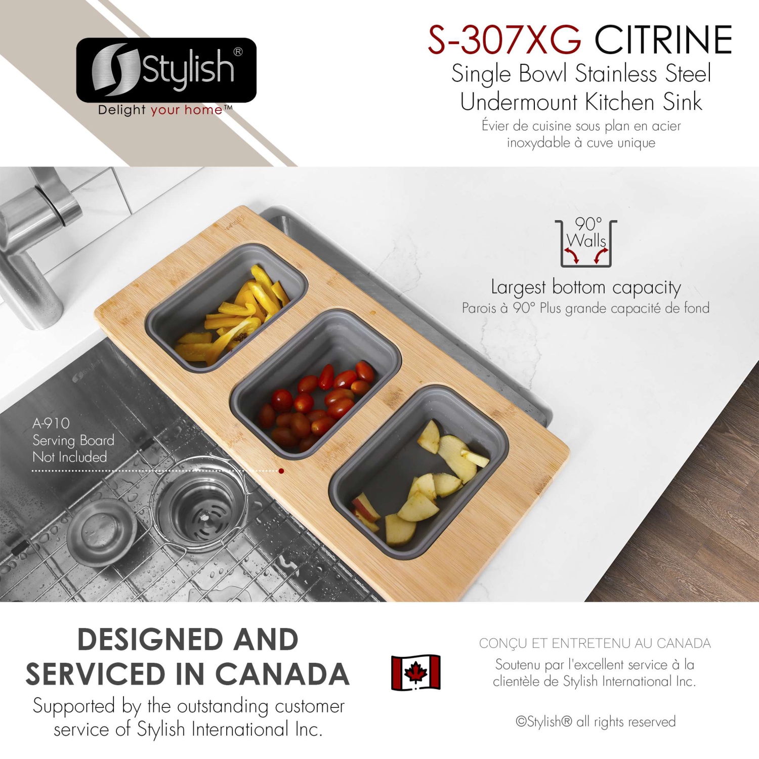 Stylish Undermount 23 inch Stainless Steel Single Bowl Kitchen Sink S-307XG