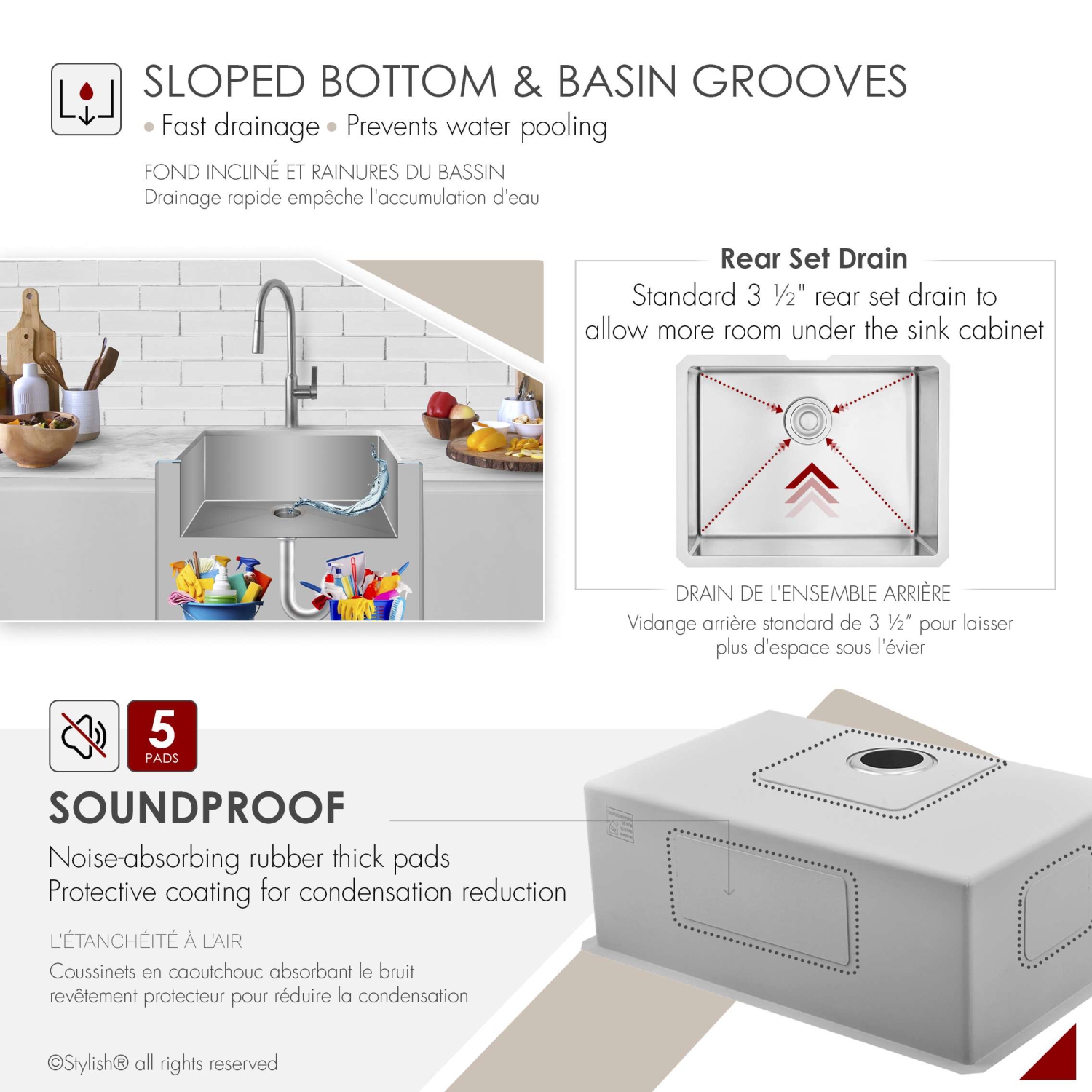 Stylish Undermount 23 inch Stainless Steel Single Bowl Kitchen Sink S-307XG