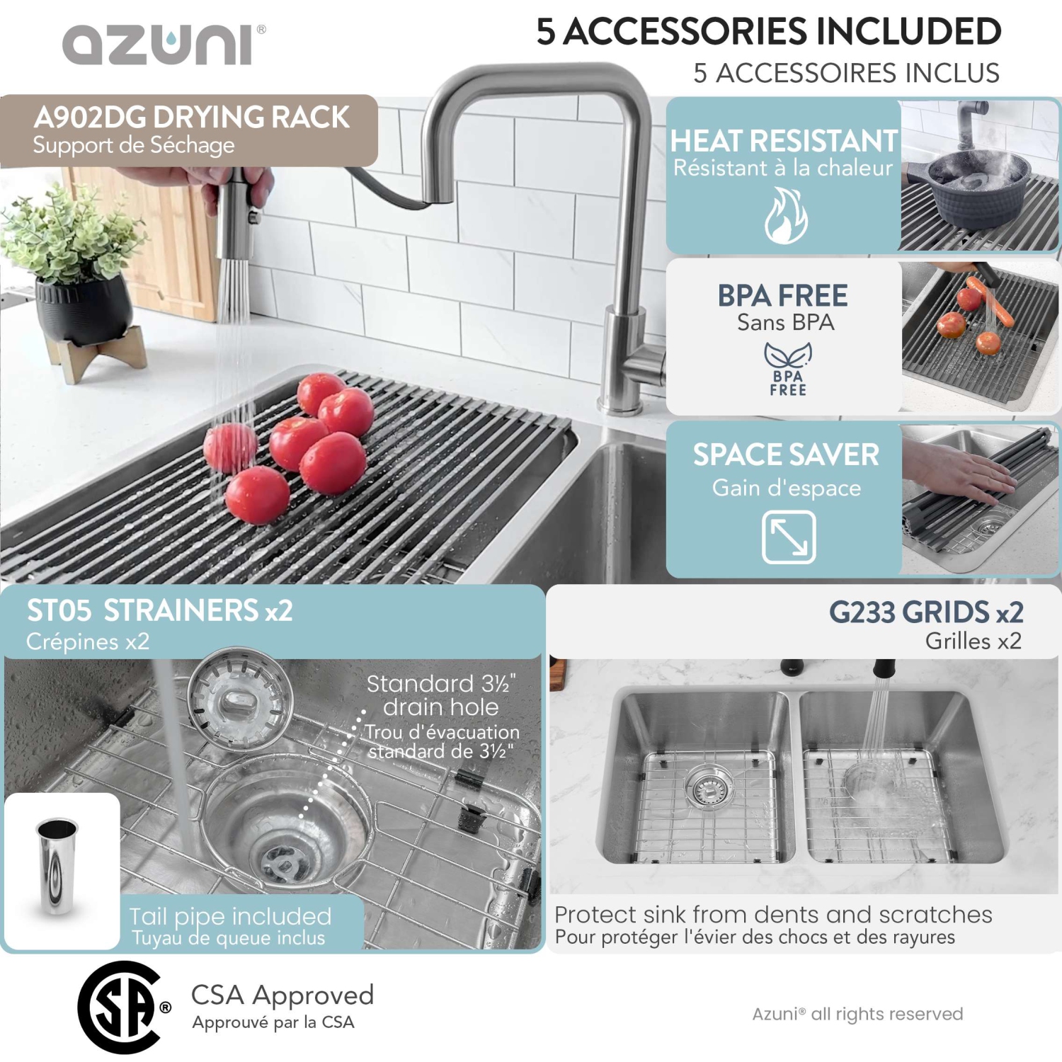 AZUNI Maxi Dual Mount 32" Double-Bowl Stainless Steel Kitchen Sink C233