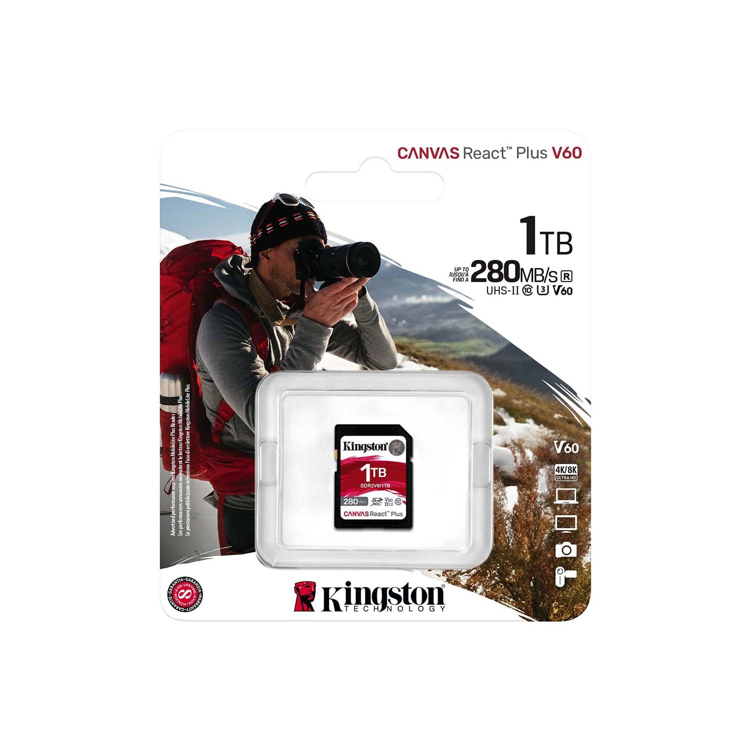 Kingston - Canvas React Plus V60 SD Memory Card, SDXC UHS-II 280R/100W U3/V60/4K, 1TB Capacity