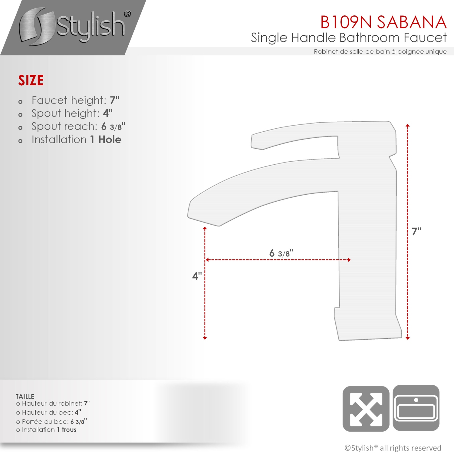 STYLISH Single Handle Bathroom Faucet for Single Hole Brass Basin Mixer Tap, Matte Black B-109N