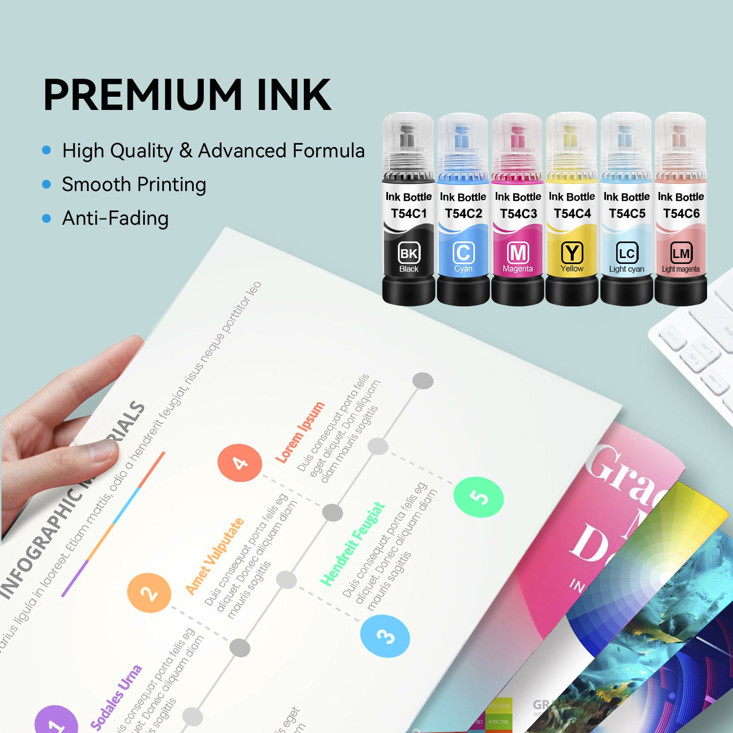 Compatible avec l'ensemble de 6 bouteilles d'encre T54C d'Epson par Superink