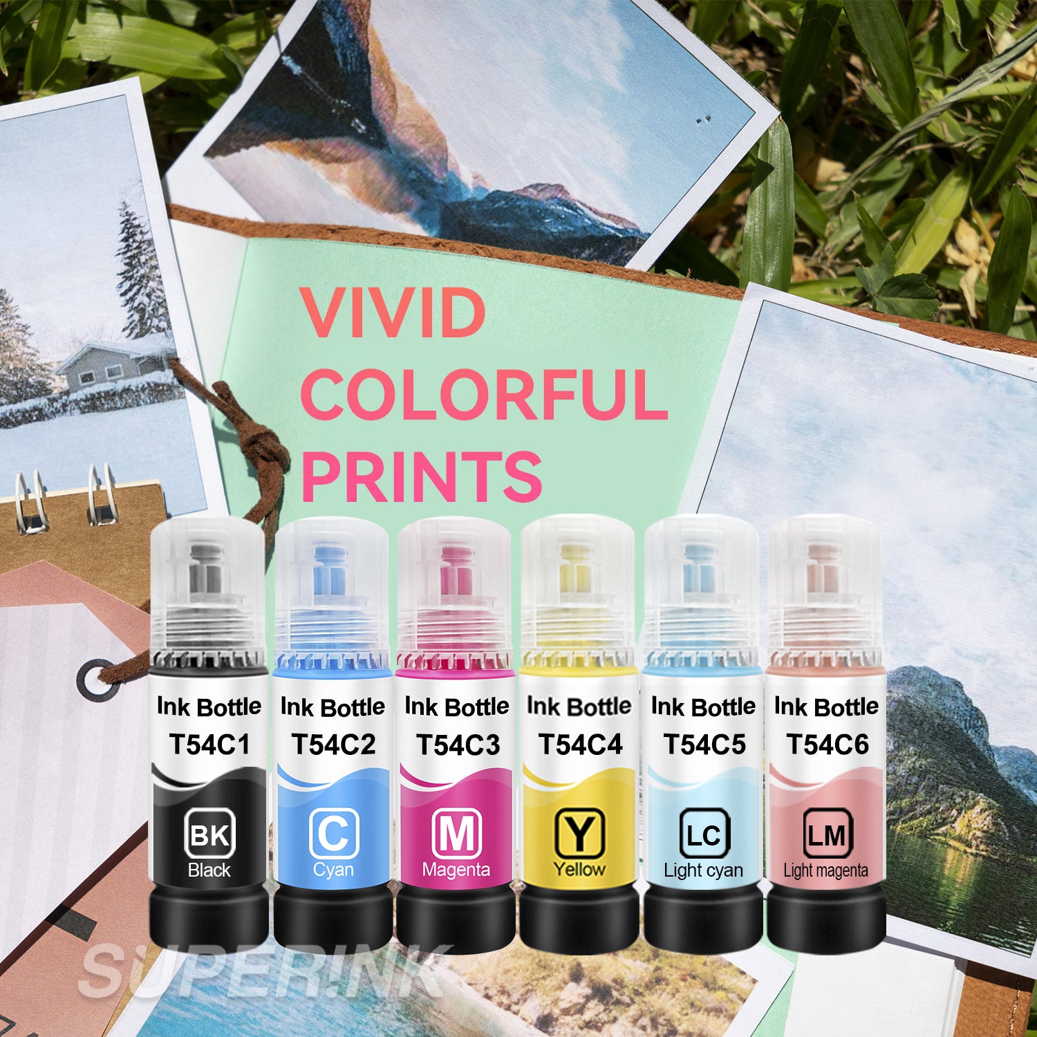 Compatible avec l'ensemble de 6 bouteilles d'encre T54C d'Epson par Superink