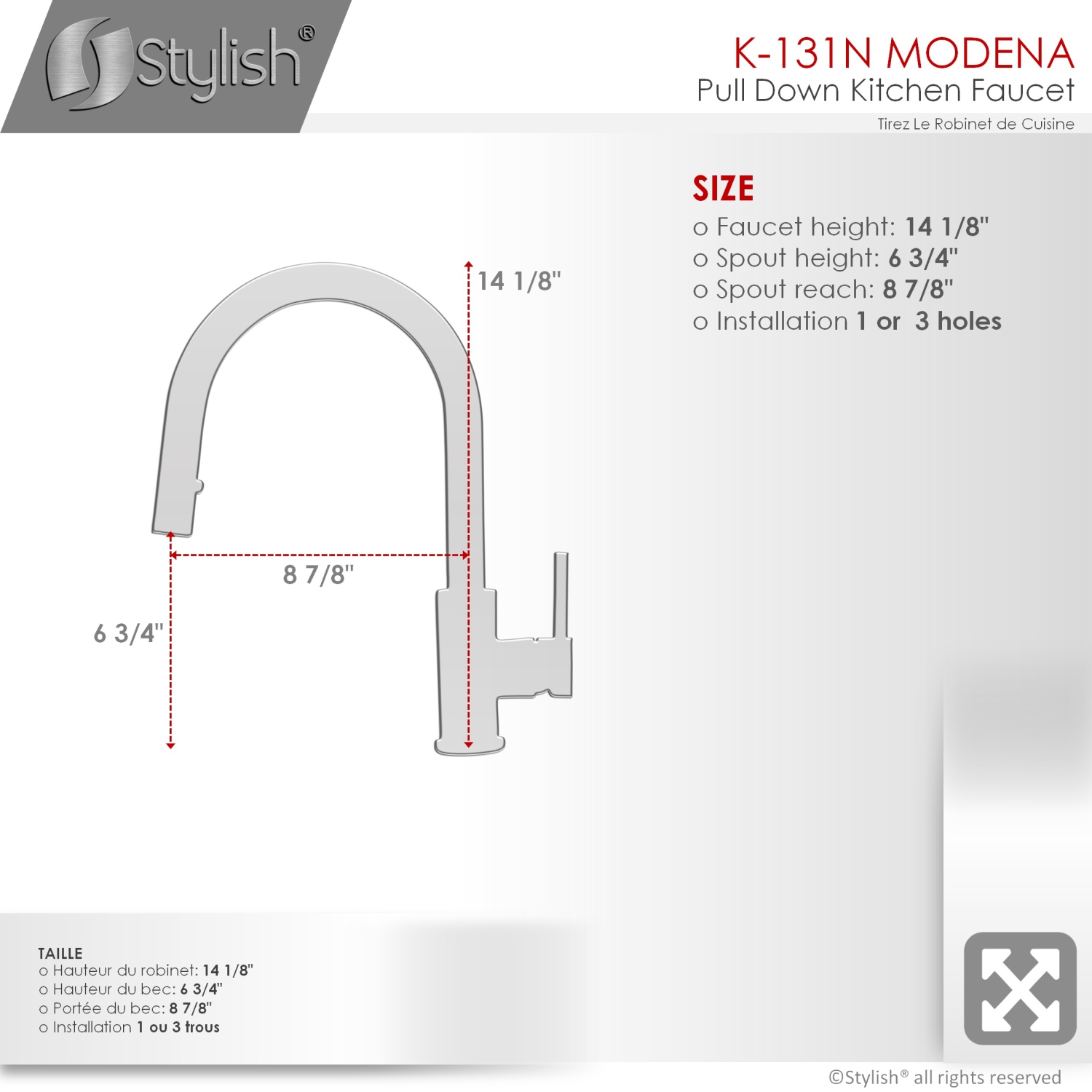 STYLISH Kitchen Sink Faucet Single Handle Pull Down Dual Mode Stainless Steel in Matte Black K-131N