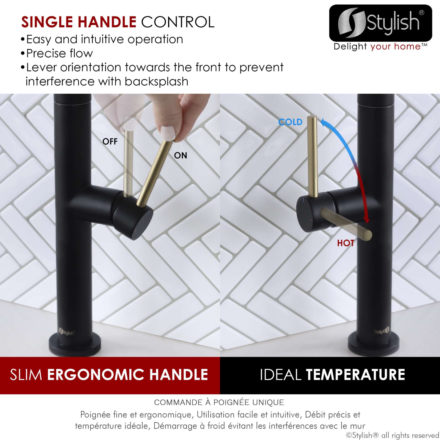 Stylish Kitchen Sink Faucet Single Handle Pull Down Dual Mode Lead Free Matte Black with Gold Head and Handle Finish K-141NG