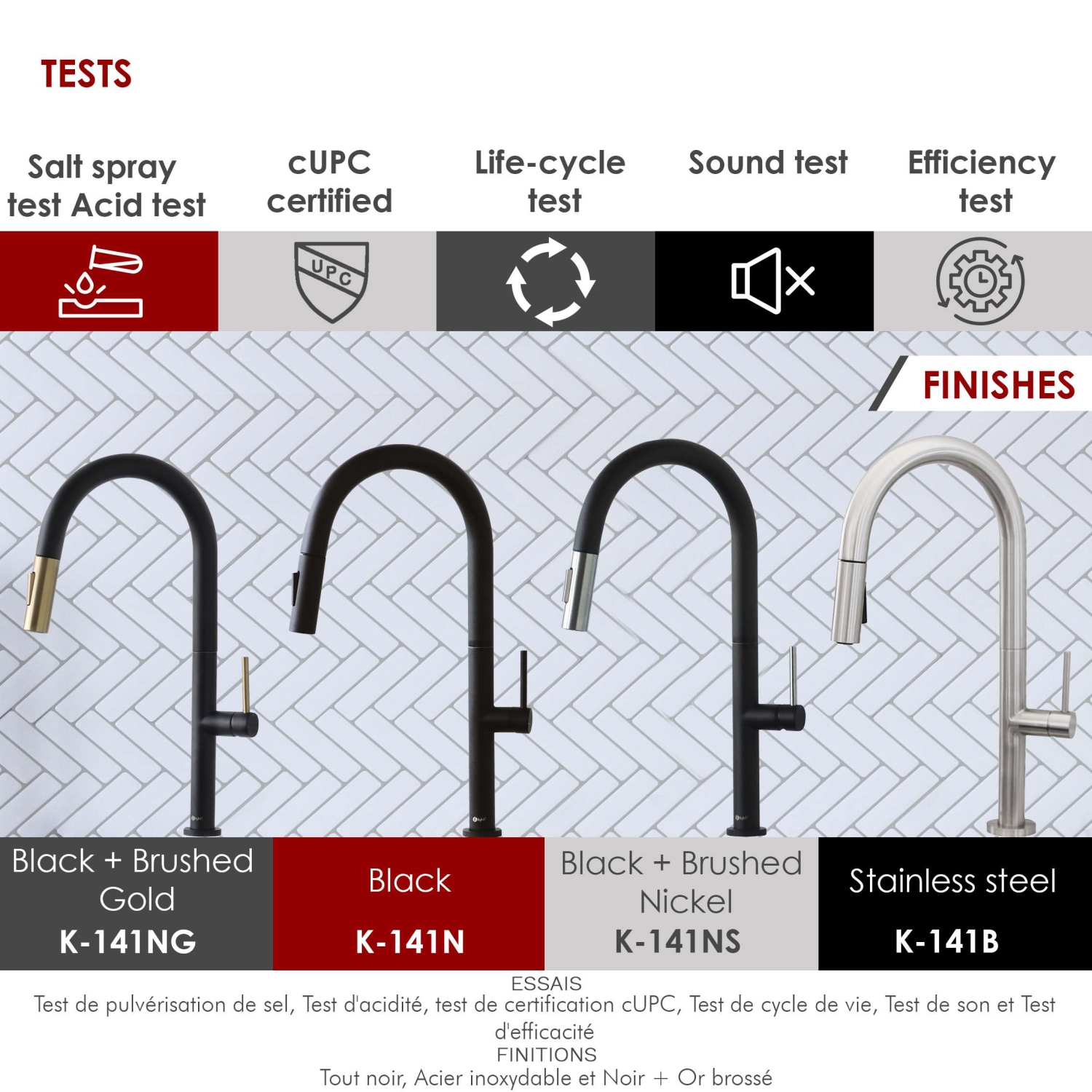 Stylish Kitchen Sink Faucet Single Handle Pull Down Dual Mode Lead Free Matte Black with Gold Head and Handle Finish K-141NG