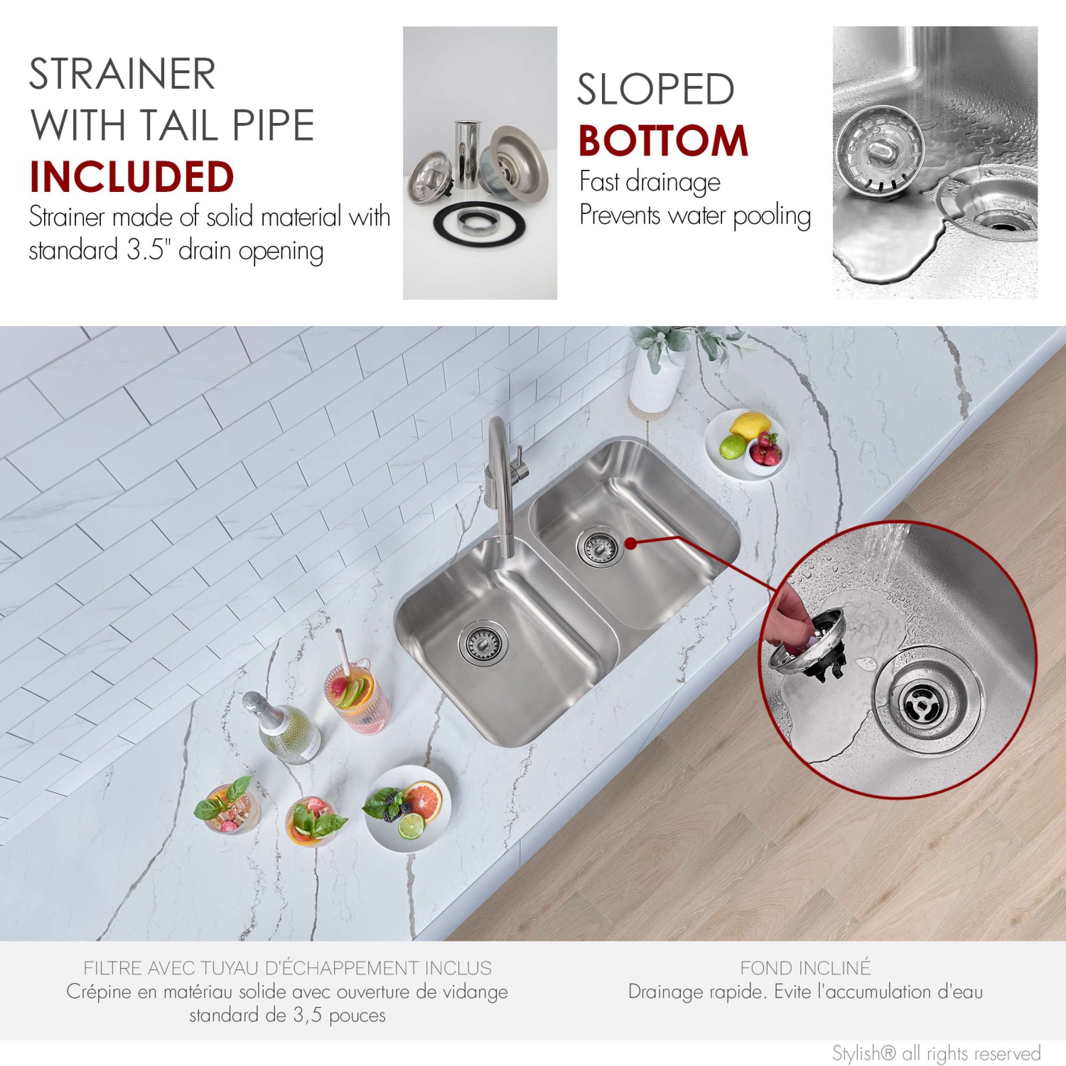 Stylish 31 ¼-inch Dual Mount Double Bowl 18 Gauge Stainless Steel Kitchen Sink, S-200T