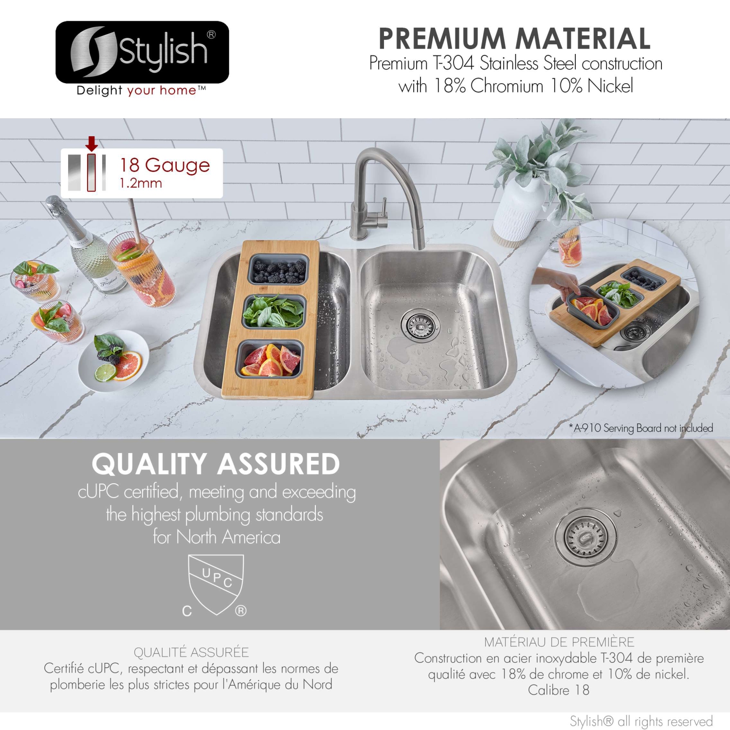 Stylish 31 ¼-inch Dual Mount Double Bowl 18 Gauge Stainless Steel Kitchen Sink, S-200T