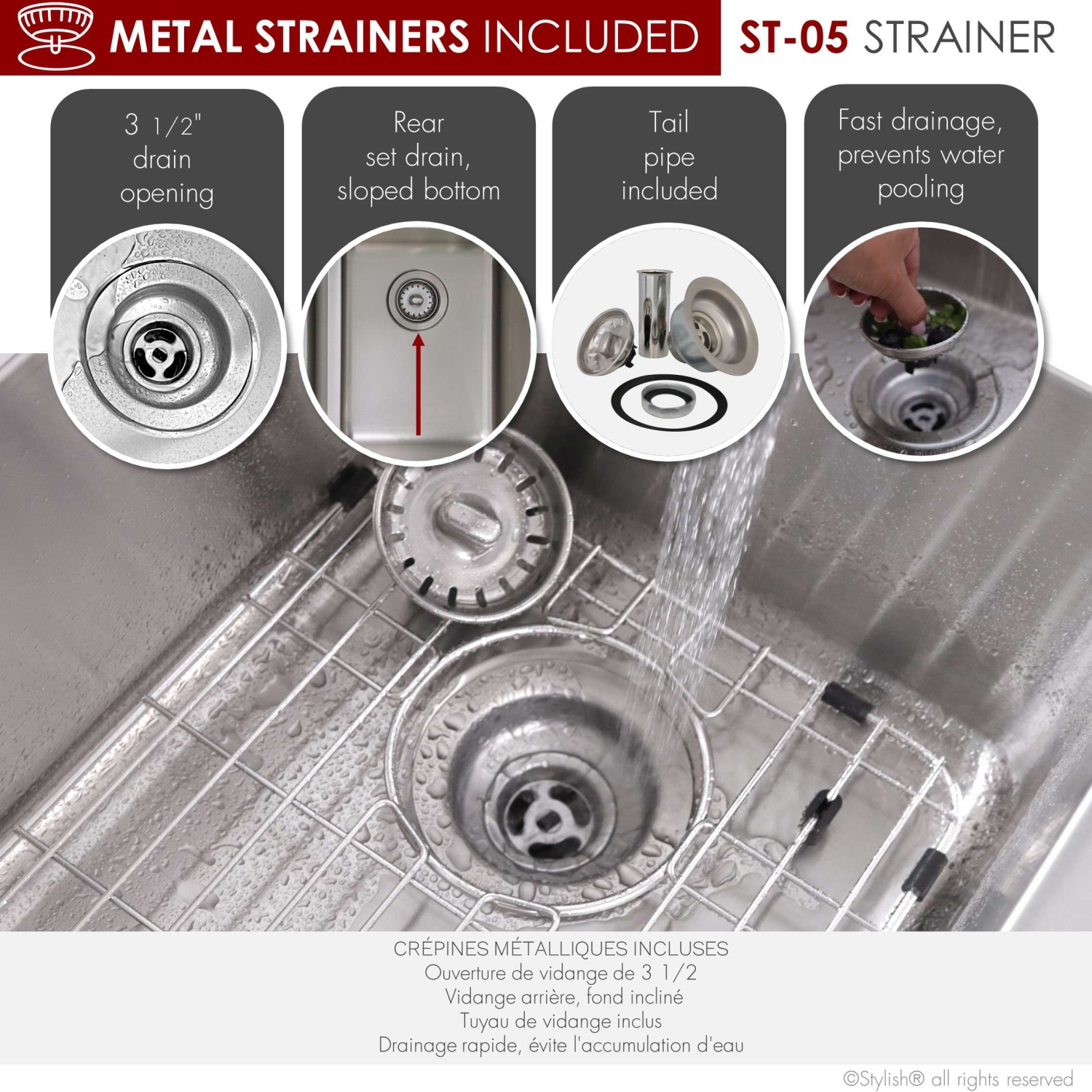 Stylish Dual-Mount 29" Double Bowl Stainless Steel Kitchen Sink with grids and strainers, S-414TG