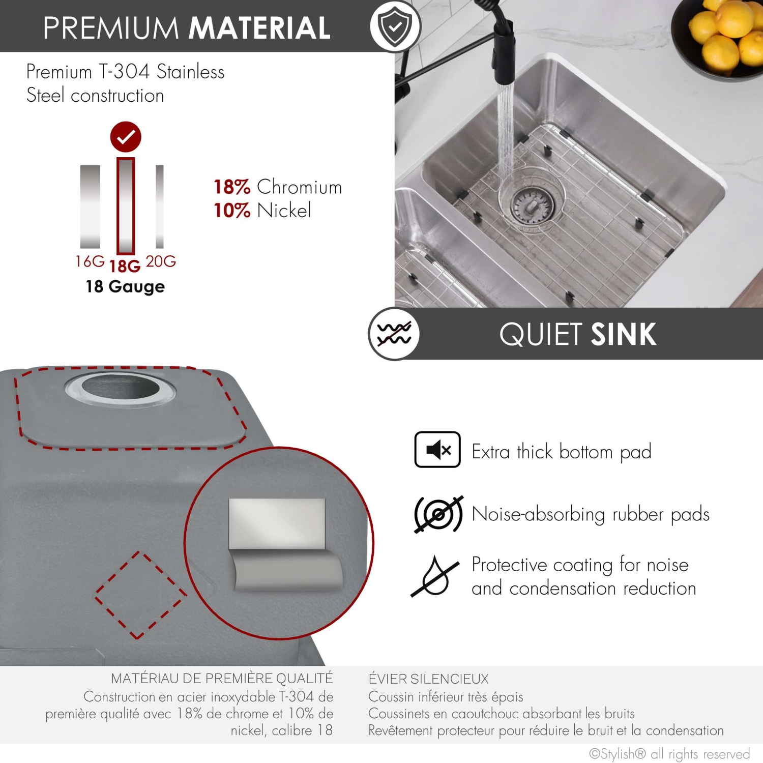 Stylish Dual-Mount 29" Double Bowl Stainless Steel Kitchen Sink with grids and strainers, S-414TG