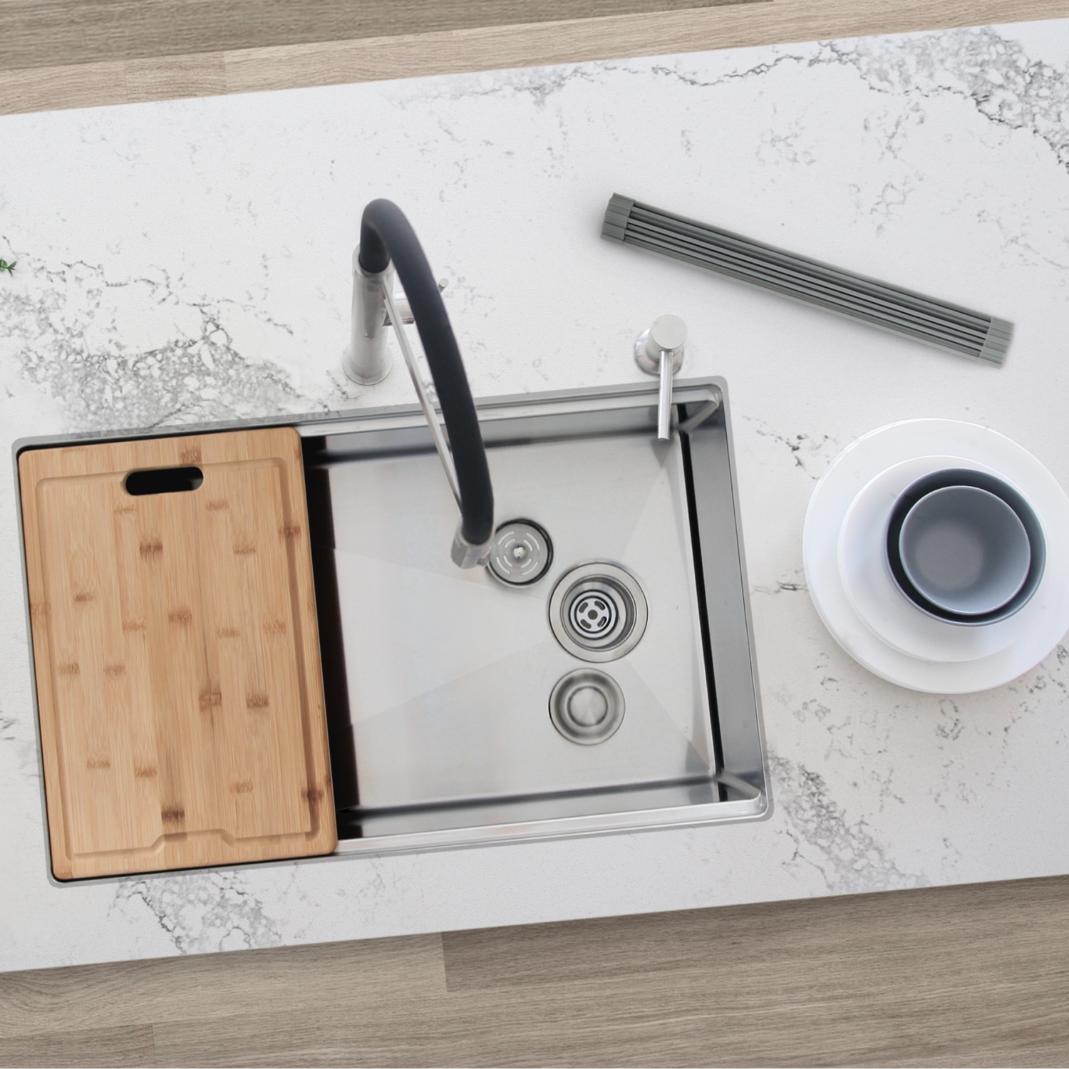 AZUNI 30"L x 19"W Single Bowl Undermount 16G Reversible Workstation Kitchen Sink with accessories C131L