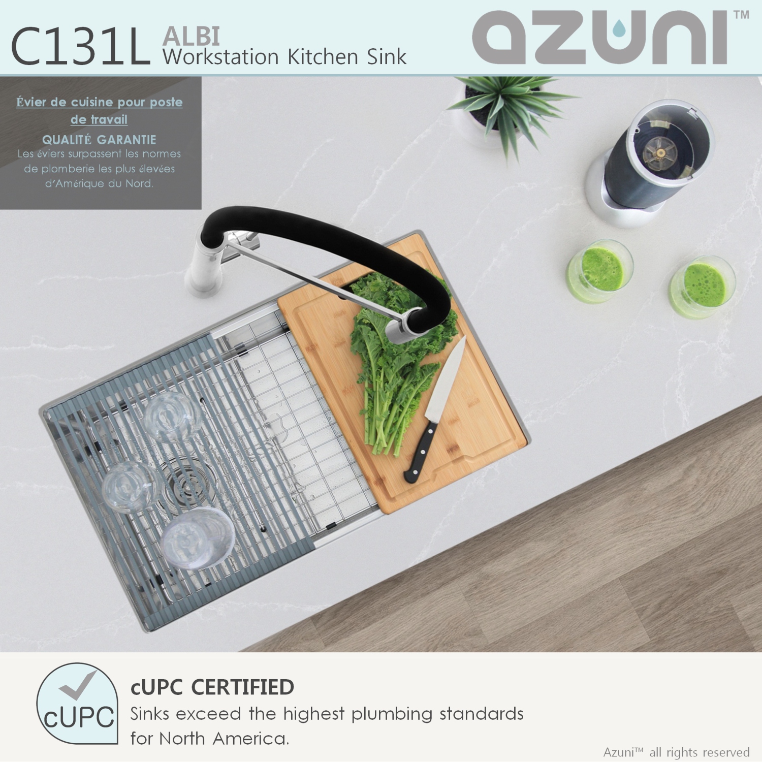 AZUNI 30"L x 19"W Single Bowl Undermount 16G Reversible Workstation Kitchen Sink with accessories C131L