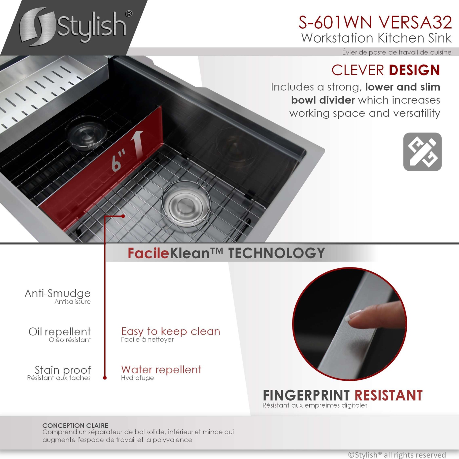 Stylish Undermount Workstation 32" Graphite Black Double Bowl 16 Gauge Stainless Steel Kitchen Sink with built-in Accessories, S-601WN