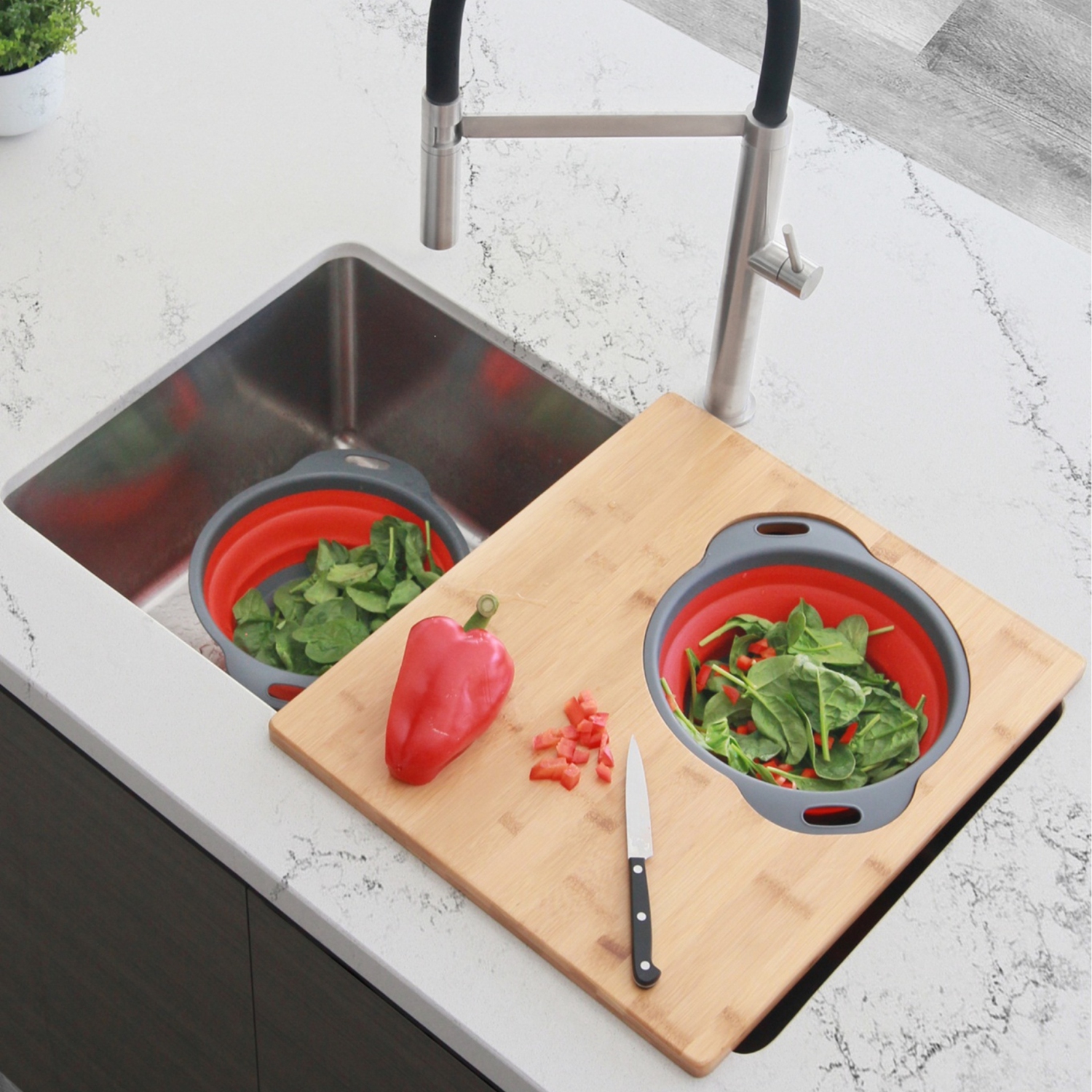 Stylish Over the Sink Large Cutting Board with Colander Set