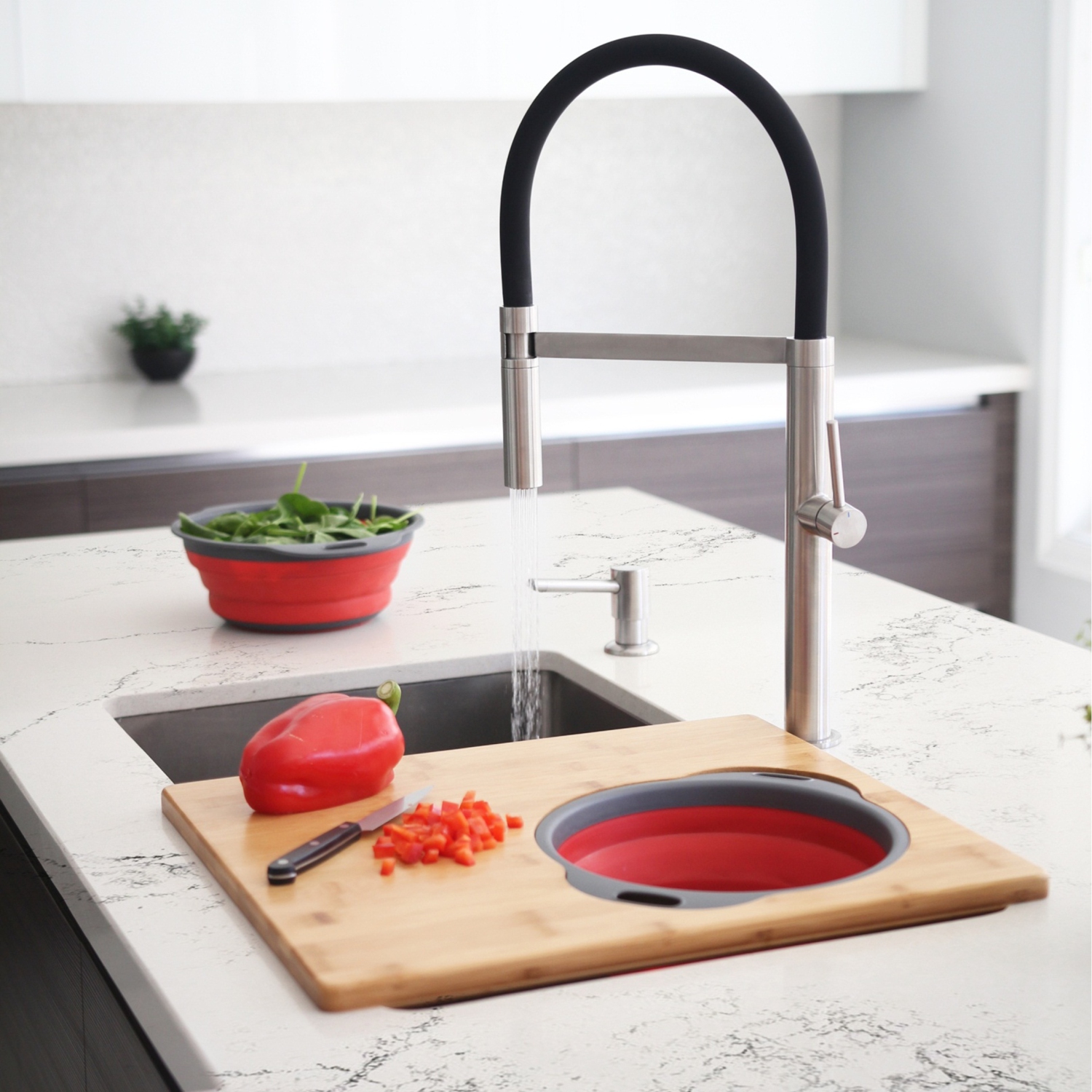 Stylish Over the Sink Large Cutting Board with Colander Set