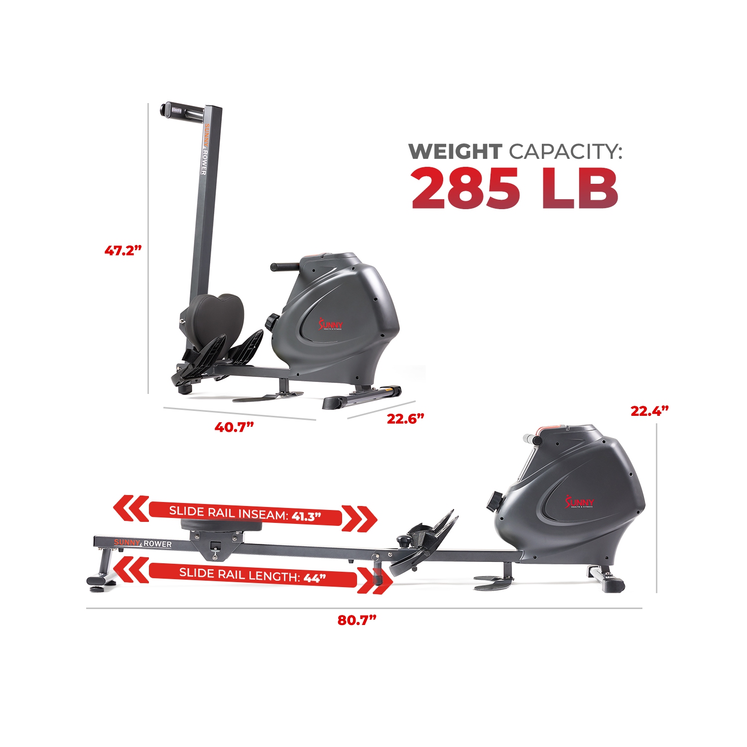 Rameur intelligent magnétique Premium de Sunny Health & Fitness avec connectivité Bluetooth améliorée par application SunnyFitMD exclusive -