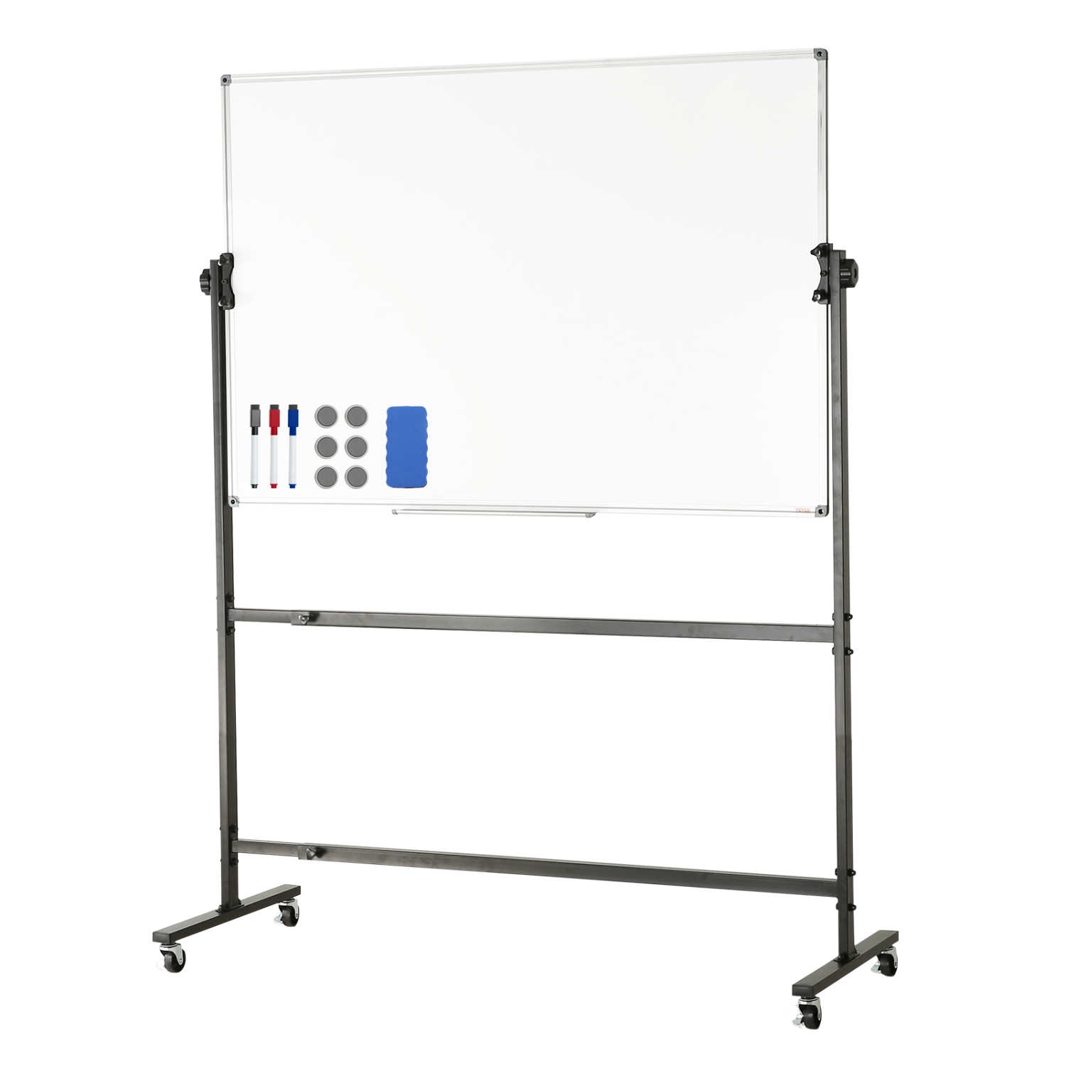 VEVOR 48x32 inch Rolling Whiteboard, Double-Sided Magnetic Mobile Whiteboard, 360° Reversible Adjustable Height Dry Erase Board with Wheels & Movable