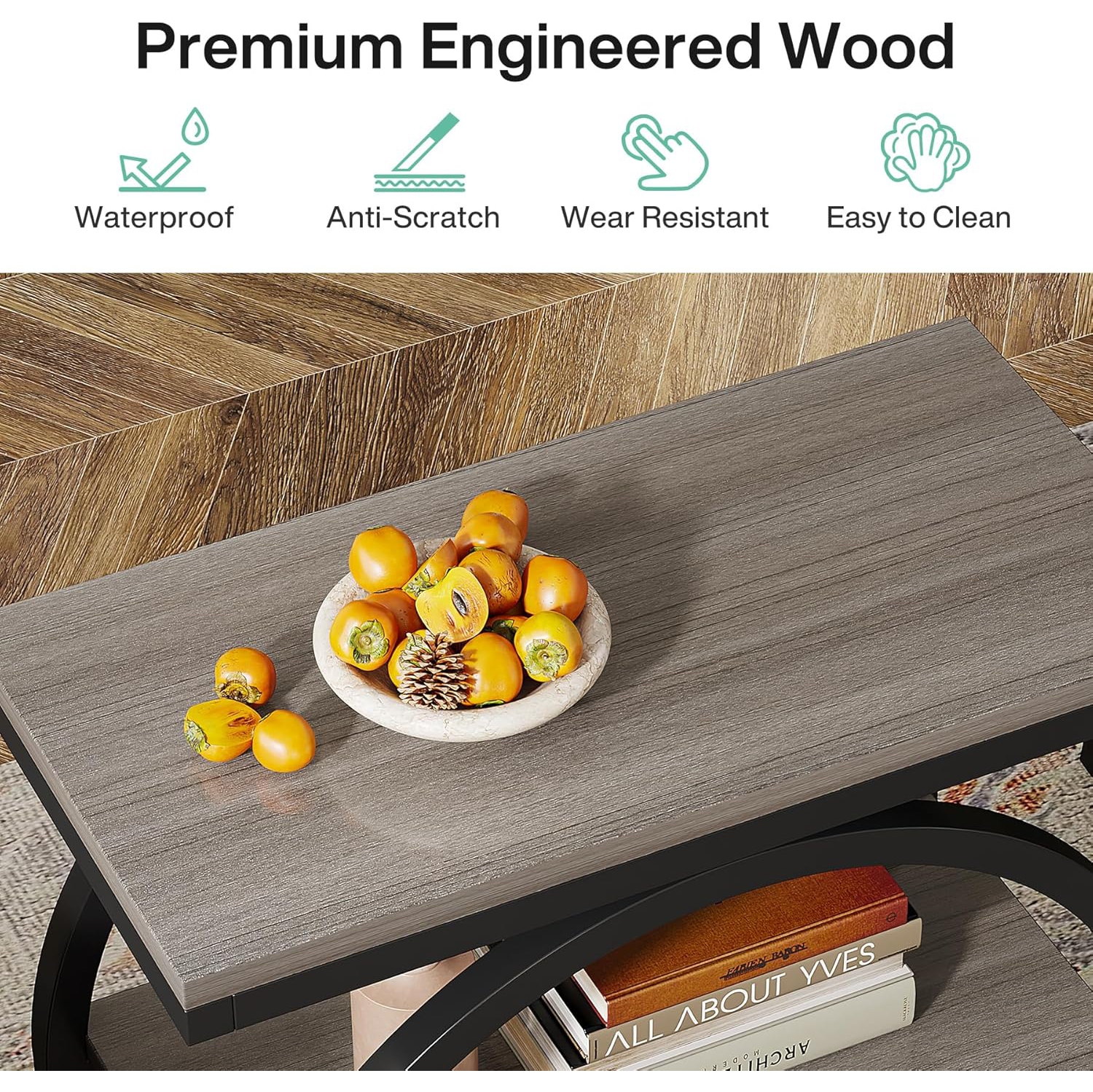 Table de bout Tribesigns, table de bout étroite avec 3 tablettes de rangement, table d'appoint en bois avec cadres en métal noir