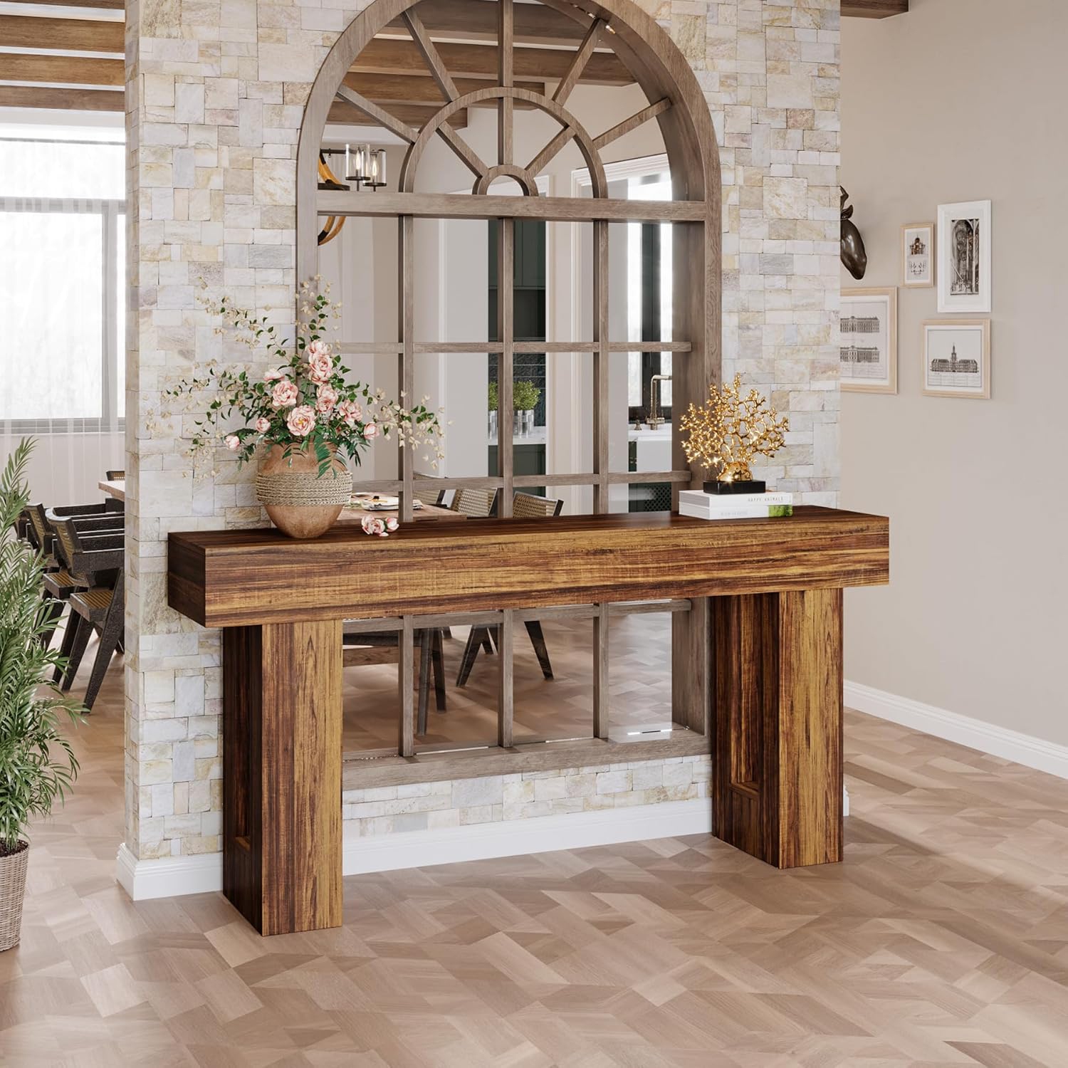 Table console de style maison de ferme de Tribesigns, longue table de canapé étroite de 63&nbsp;po derrière le canapé, table d'entrée rectangulaire