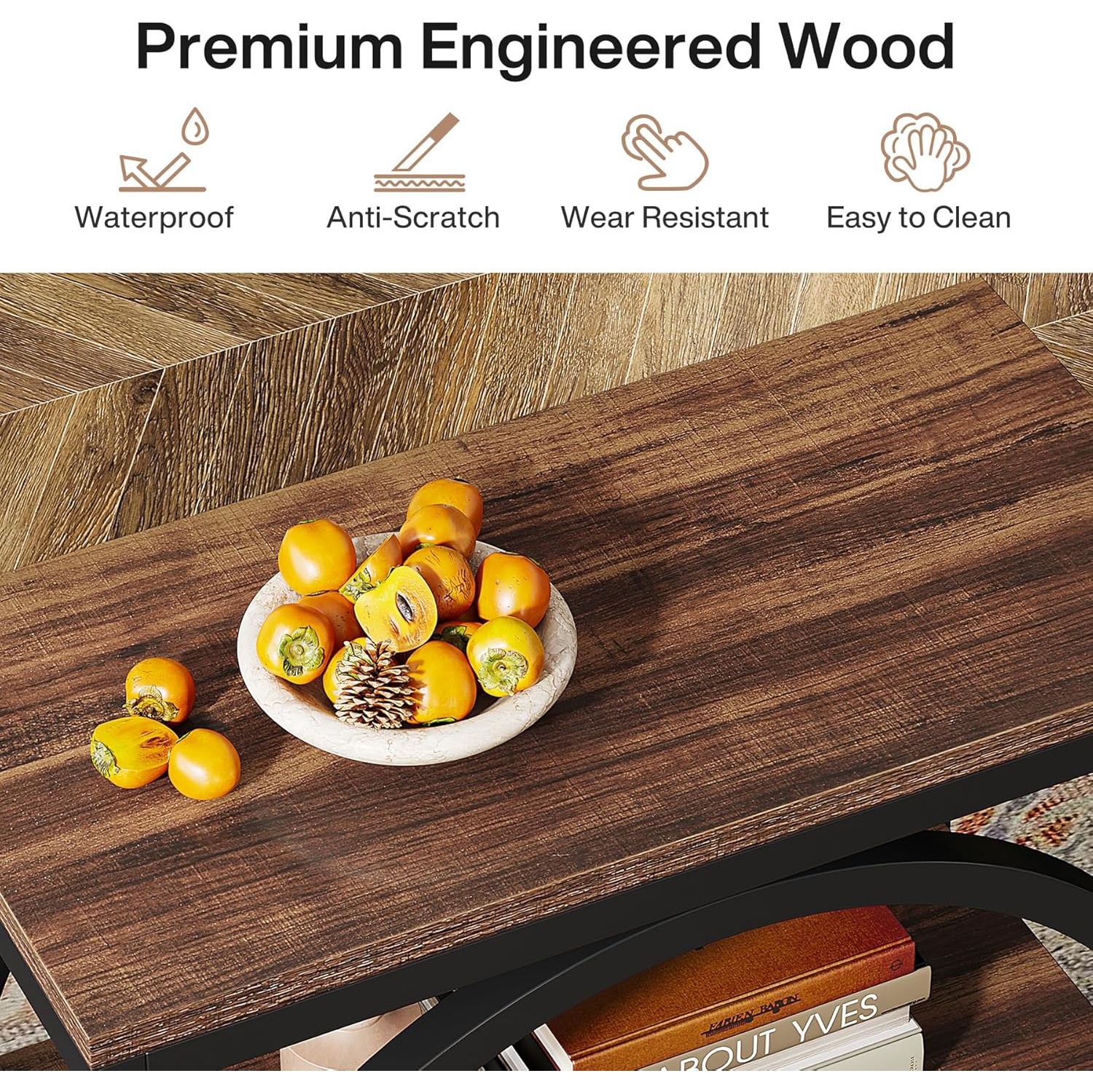 Ensemble de 2 tables de bout Tribesigns, table de bout étroite avec 3 tablettes de rangement, table d'appoint en bois avec cadres en métal noir