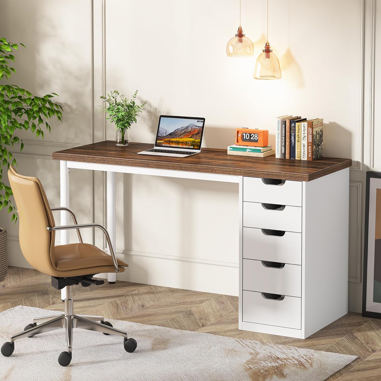 Tribesigns – Coiffeuse 47 pouces avec 5 tiroirs, dessus de table à langer brun rustique pour maquillage