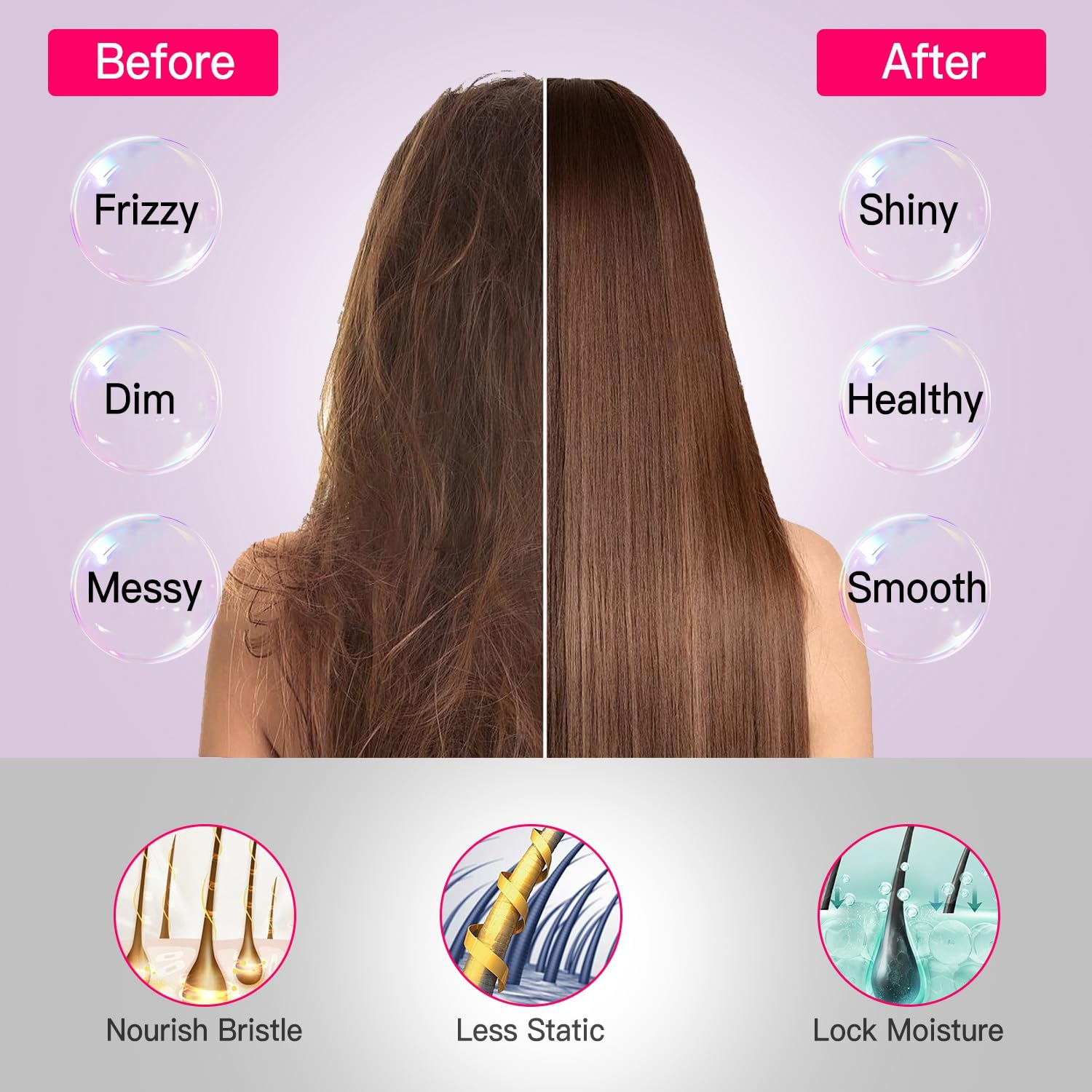 Brosse lissante sans fil avec affichage de la température LED, brosse lissante portative à ions négatifs pour les voyages