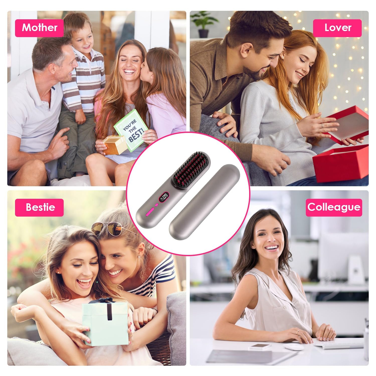 Brosse lissante sans fil avec affichage de la température LED, brosse lissante portative à ions négatifs pour les voyages