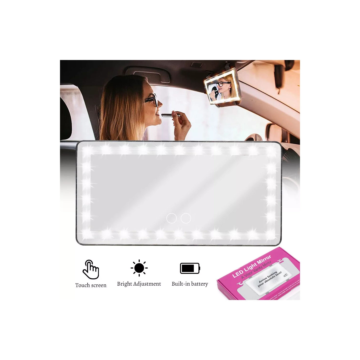 60 LEDs Car Sun Visor Vanity Mirror Rechargeable Makeup Mirror with 3 Light Modes