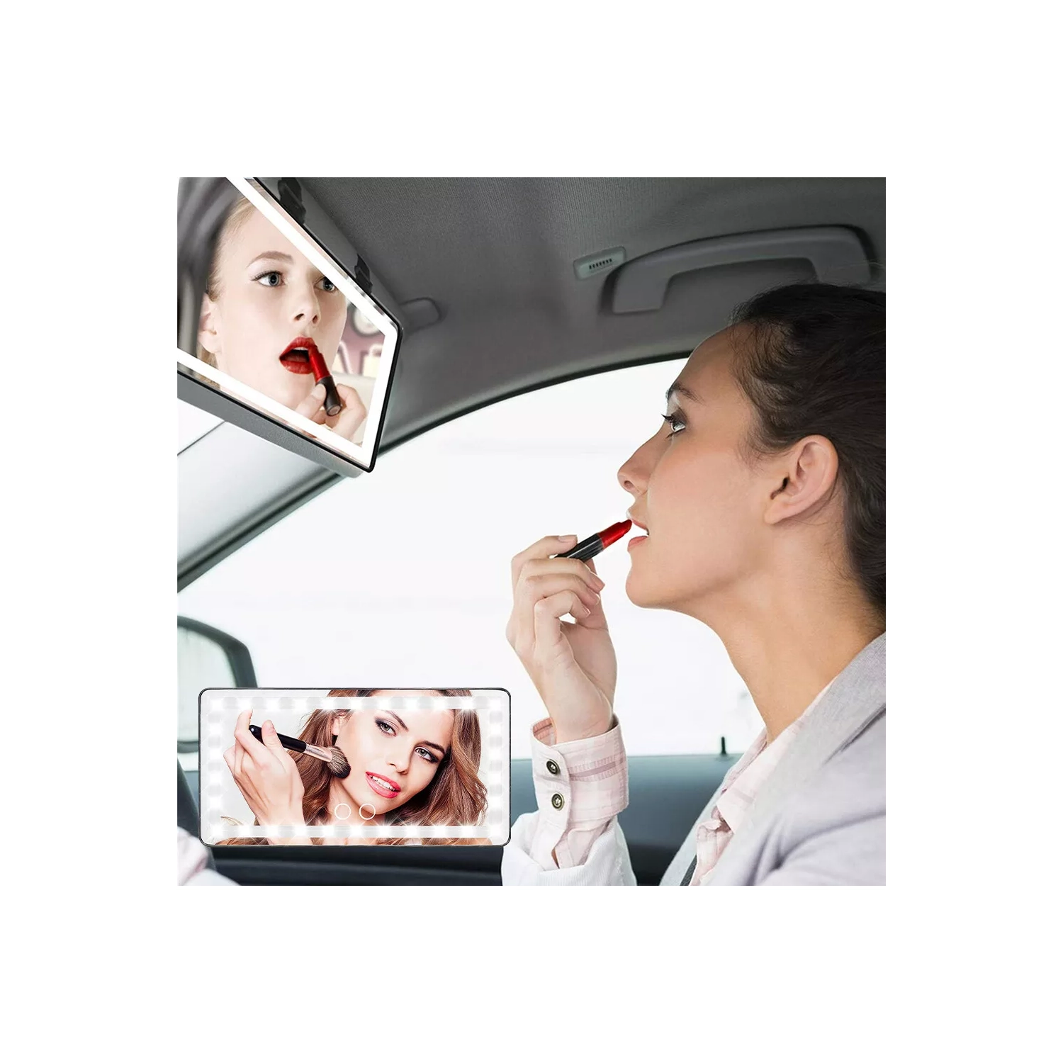 60 LEDs Car Sun Visor Vanity Mirror Rechargeable Makeup Mirror with 3 Light Modes