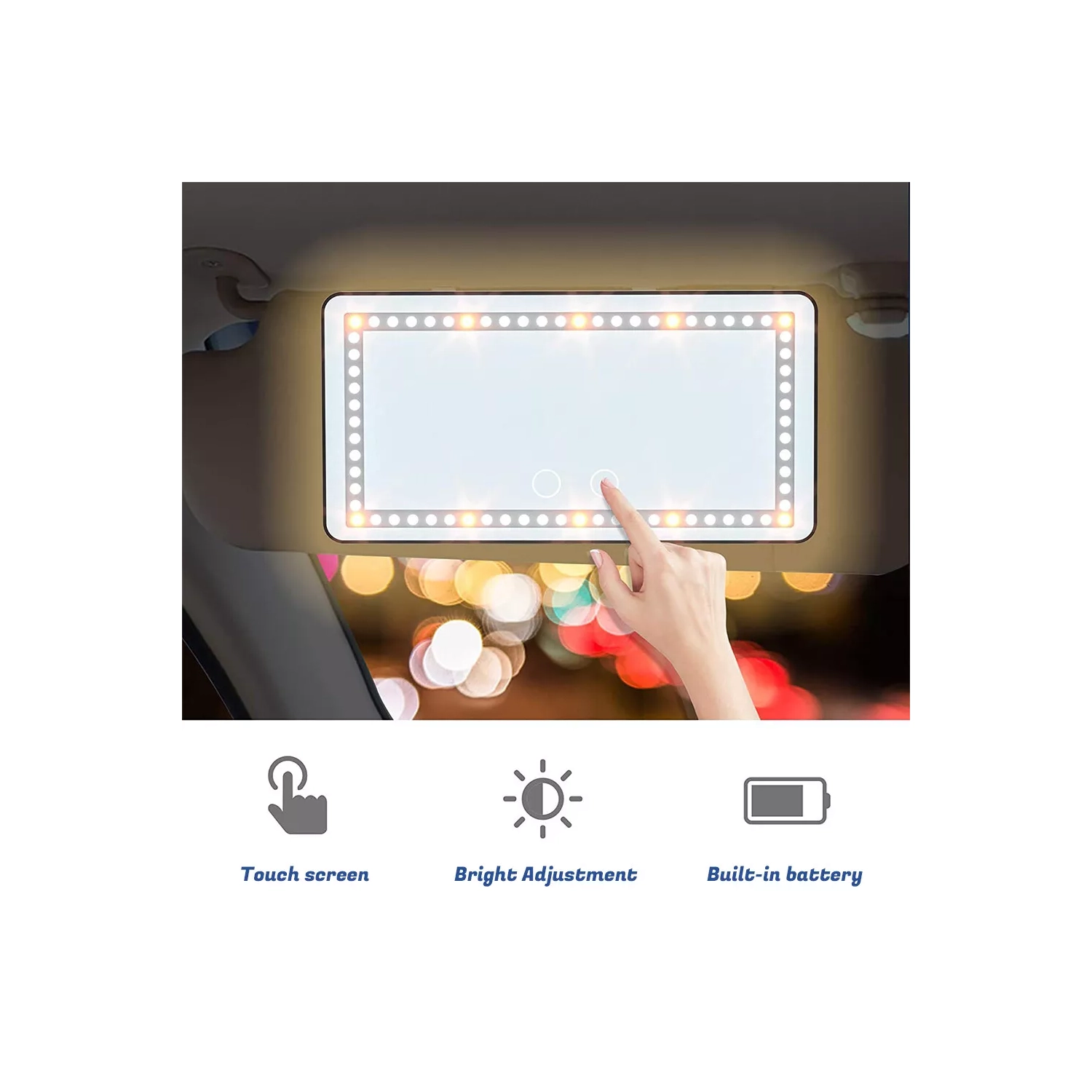 60 LEDs Car Sun Visor Vanity Mirror Rechargeable Makeup Mirror with 3 Light Modes