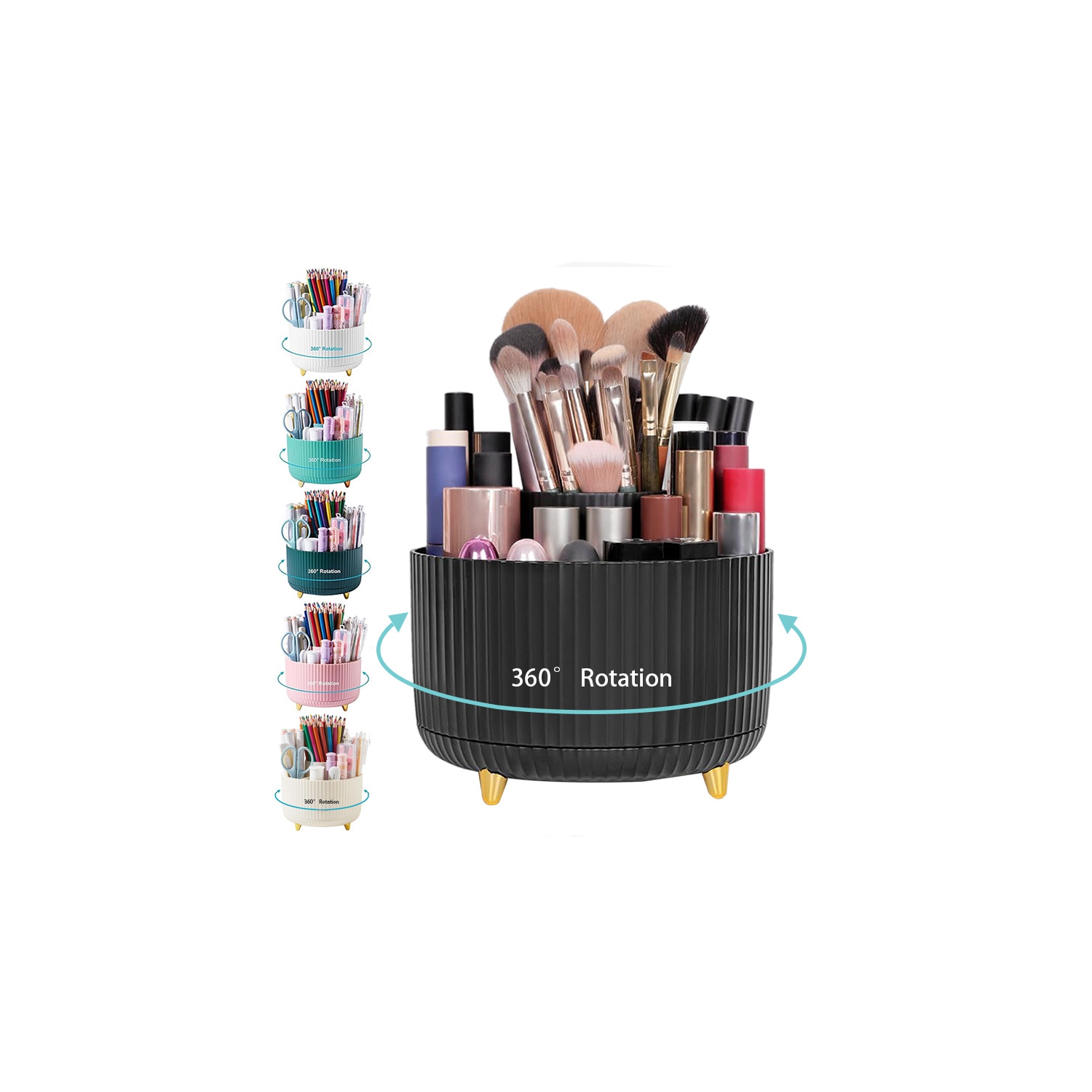 Porte-crayon pour bureau, 5 fentes, organisateurs de bureau et accessoires rotatifs à 360 degrés, rangement de bureau pour fournitures de bureau