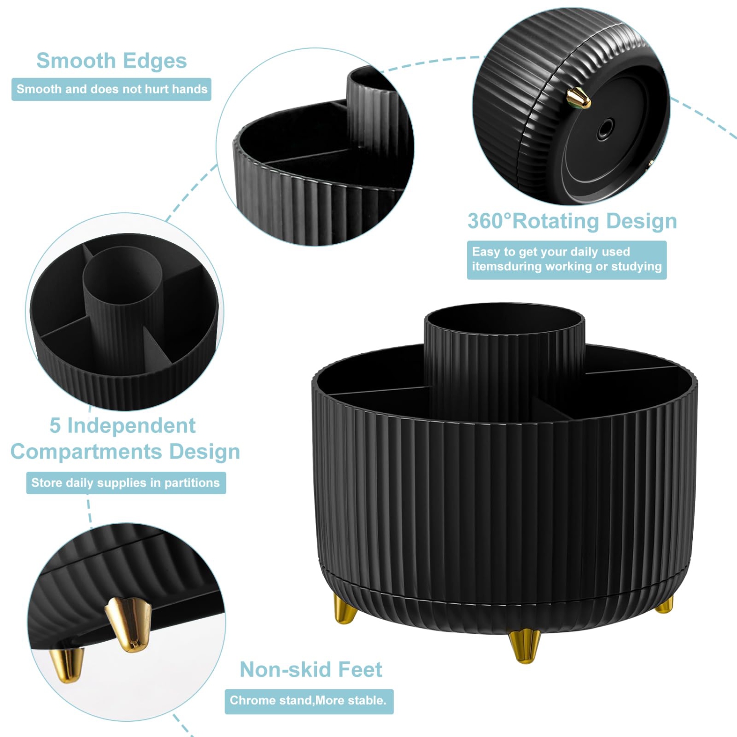 Porte-crayon pour bureau, 5 fentes, organisateurs de bureau et accessoires rotatifs à 360 degrés, rangement de bureau pour fournitures de bureau