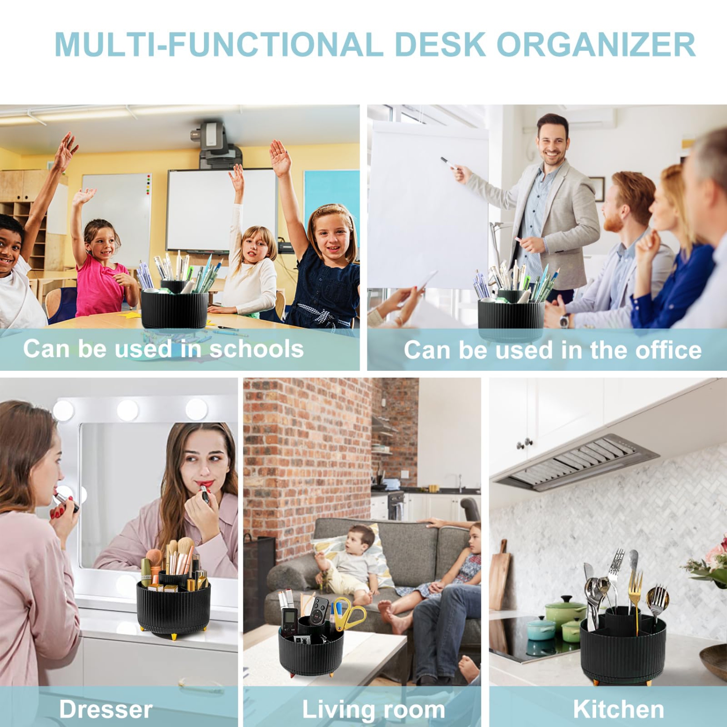 Porte-crayon pour bureau, 5 fentes, organisateurs de bureau et accessoires rotatifs à 360 degrés, rangement de bureau pour fournitures de bureau