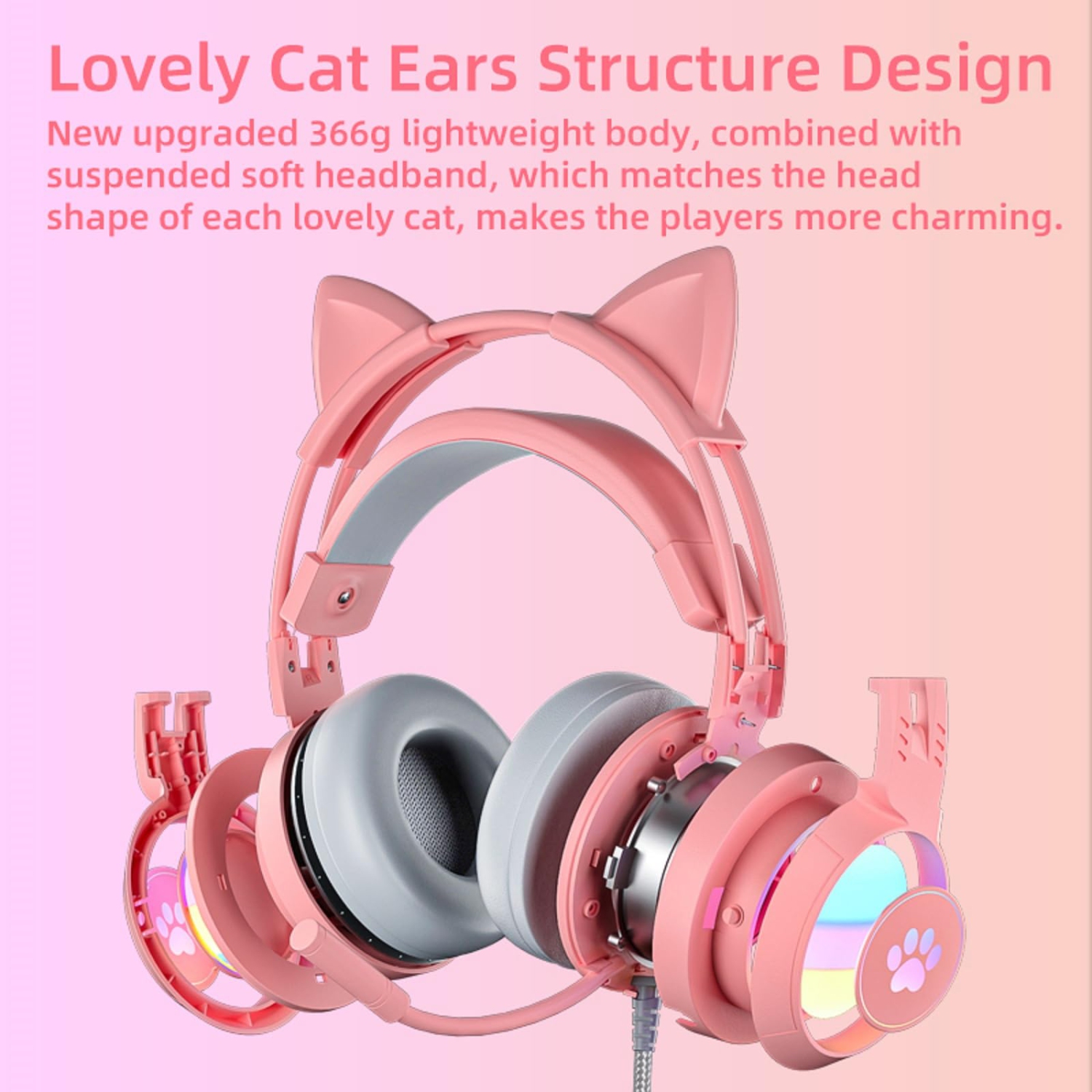 Casque de jeu rose avec micro Cat Ear pour Xbox One PS4 PS5 Cute Children avec fil pour filles