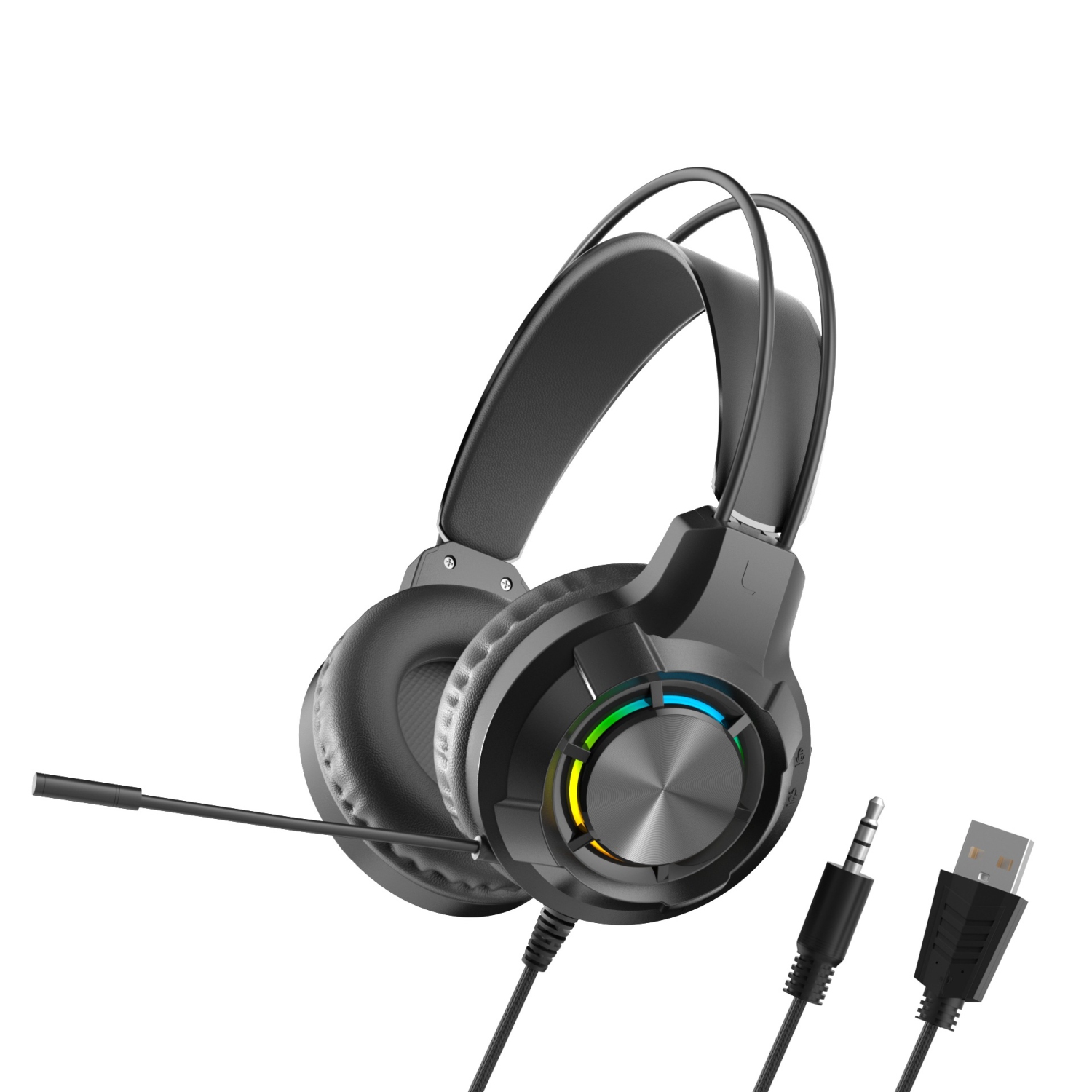 Casque de jeu avec fil avec microphone à suppression du bruit LED Compatible avec les portables PS4 PS5 et iPad