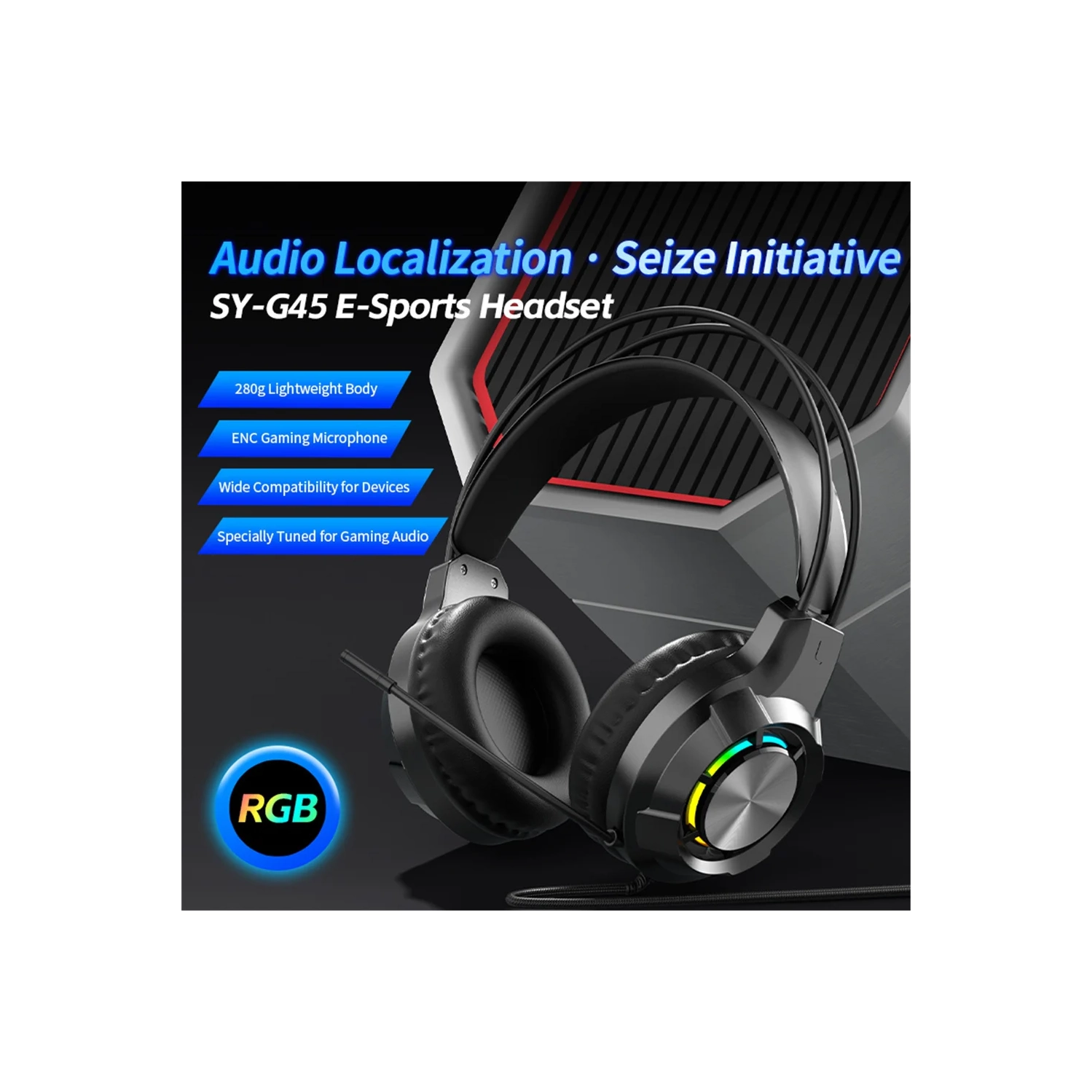 Casque de jeu avec fil avec microphone à suppression du bruit LED Compatible avec les portables PS4 PS5 et iPad