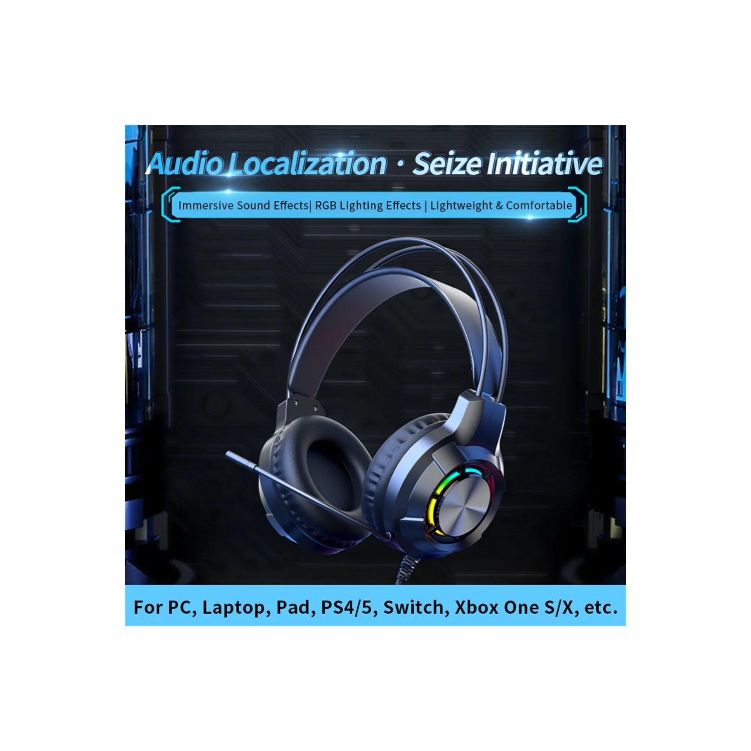 Casque de jeu avec fil avec microphone à suppression du bruit LED Compatible avec les portables PS4 PS5 et iPad