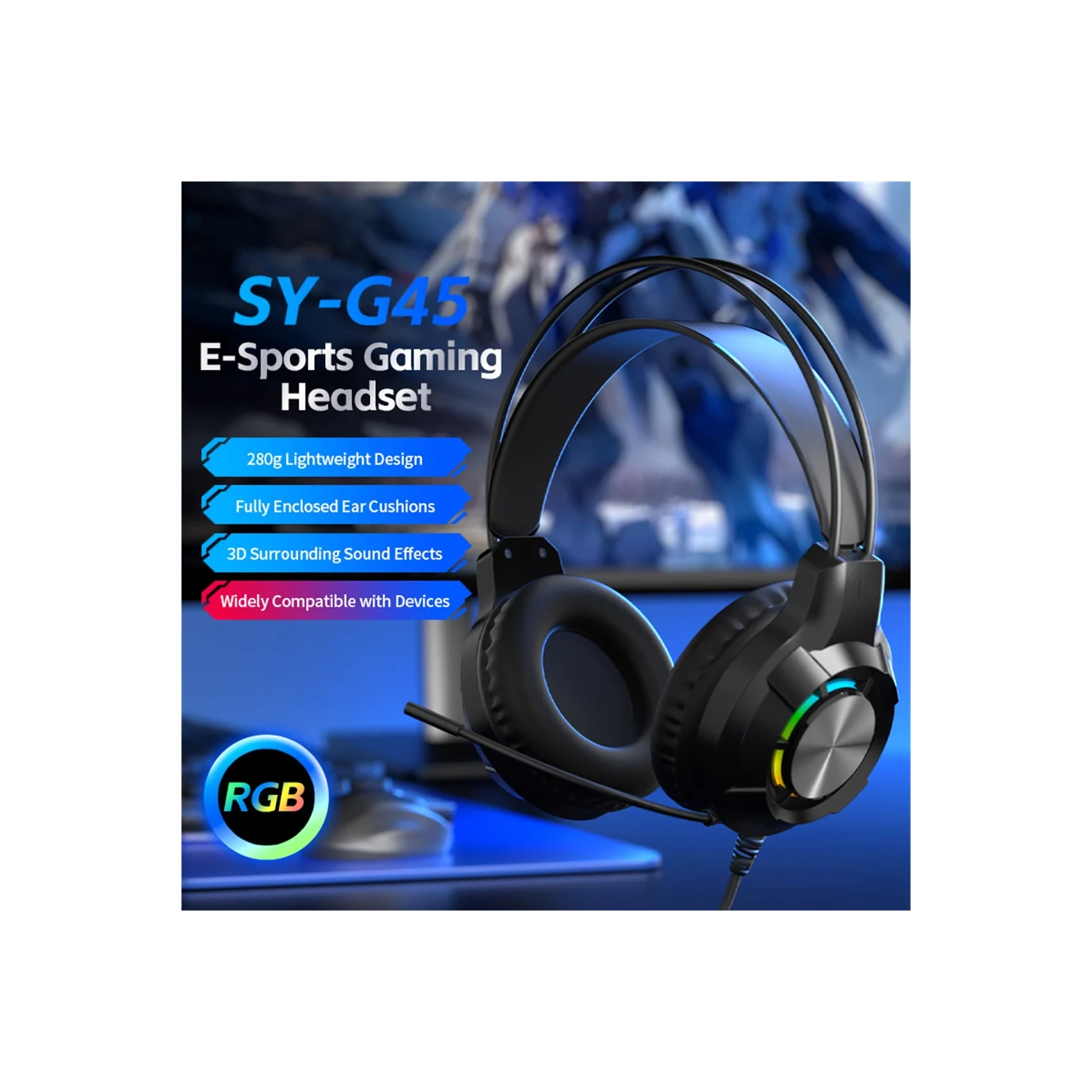 Casque de jeu avec fil avec microphone à suppression du bruit LED Compatible avec les portables PS4 PS5 et iPad