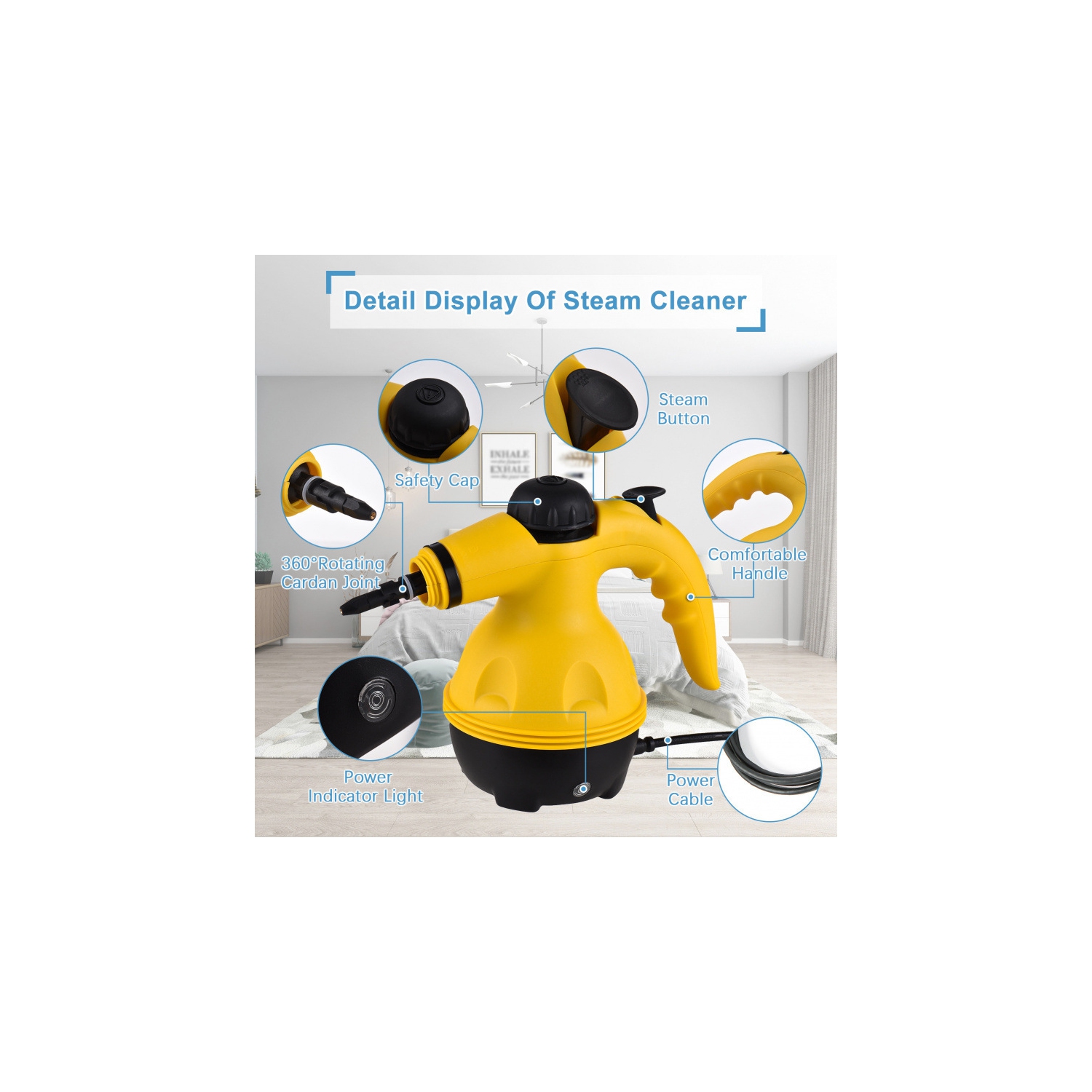 Handheld Steam Cleaner 1000W Portable High Temperature Pressurized Steam Cleaning Machine for Kitchen Sofa Bathroom Car Window