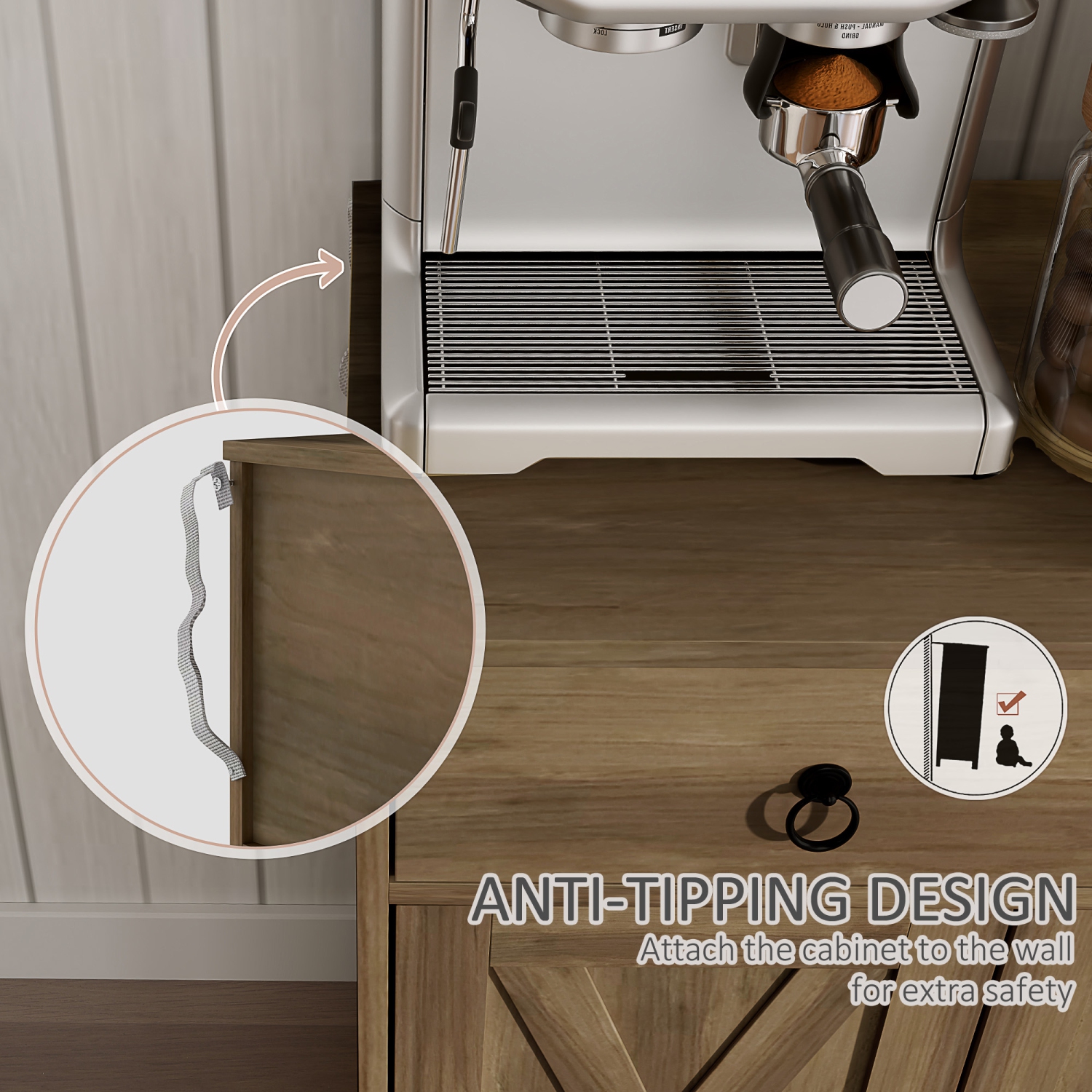 HOMCOM Sideboard Buffet Cabinet with Storage, 48" Kitchen Cabinet with 2 Drawers and 4 Barn Doors, Farmhouse Coffee Bar Cabinet, Light Brown