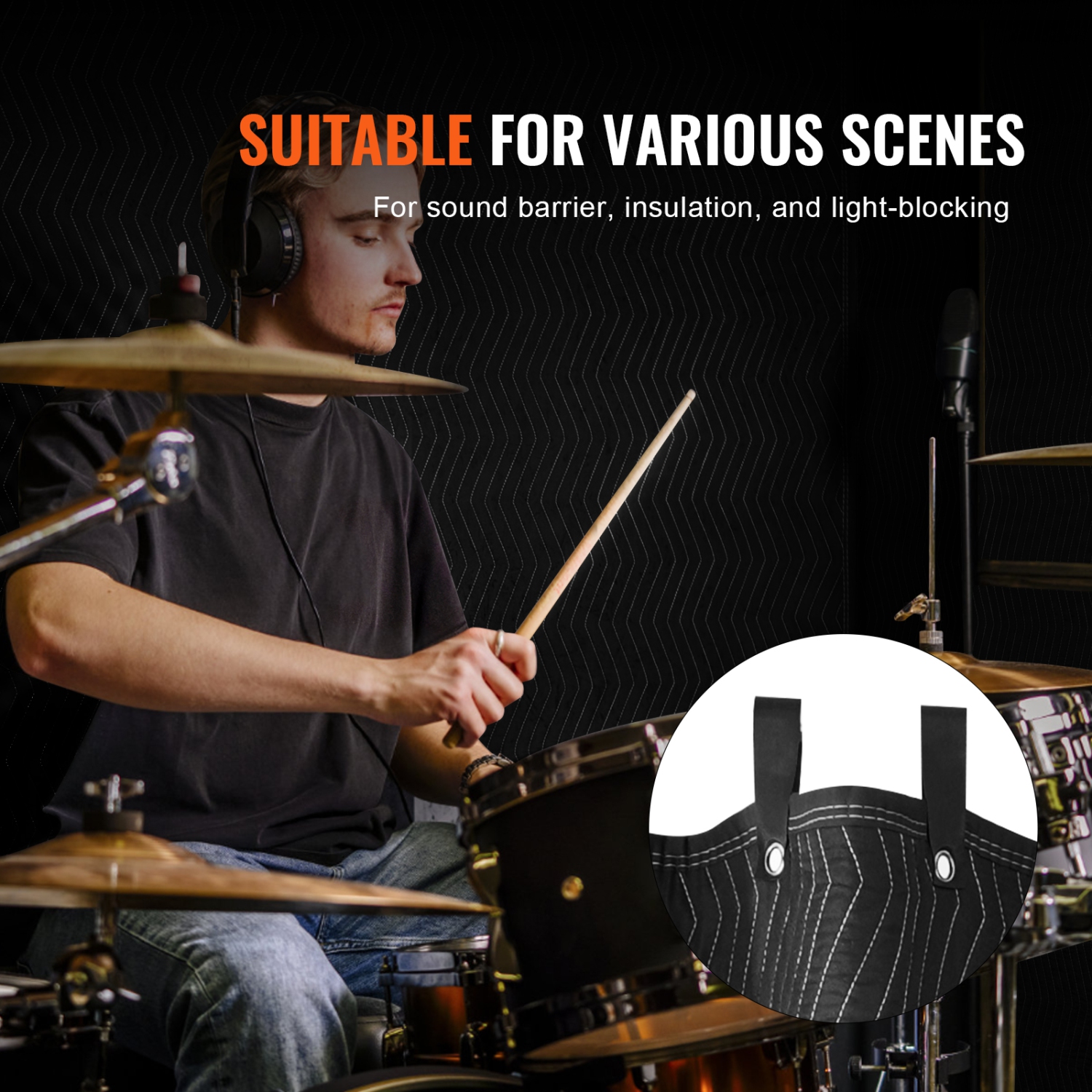 VEVOR 96"x80" Extra-Large Sound Dampening Blanket with Grommets. Ideal for studios & doors, blocks noise & light. Black, excellent sound absorption.