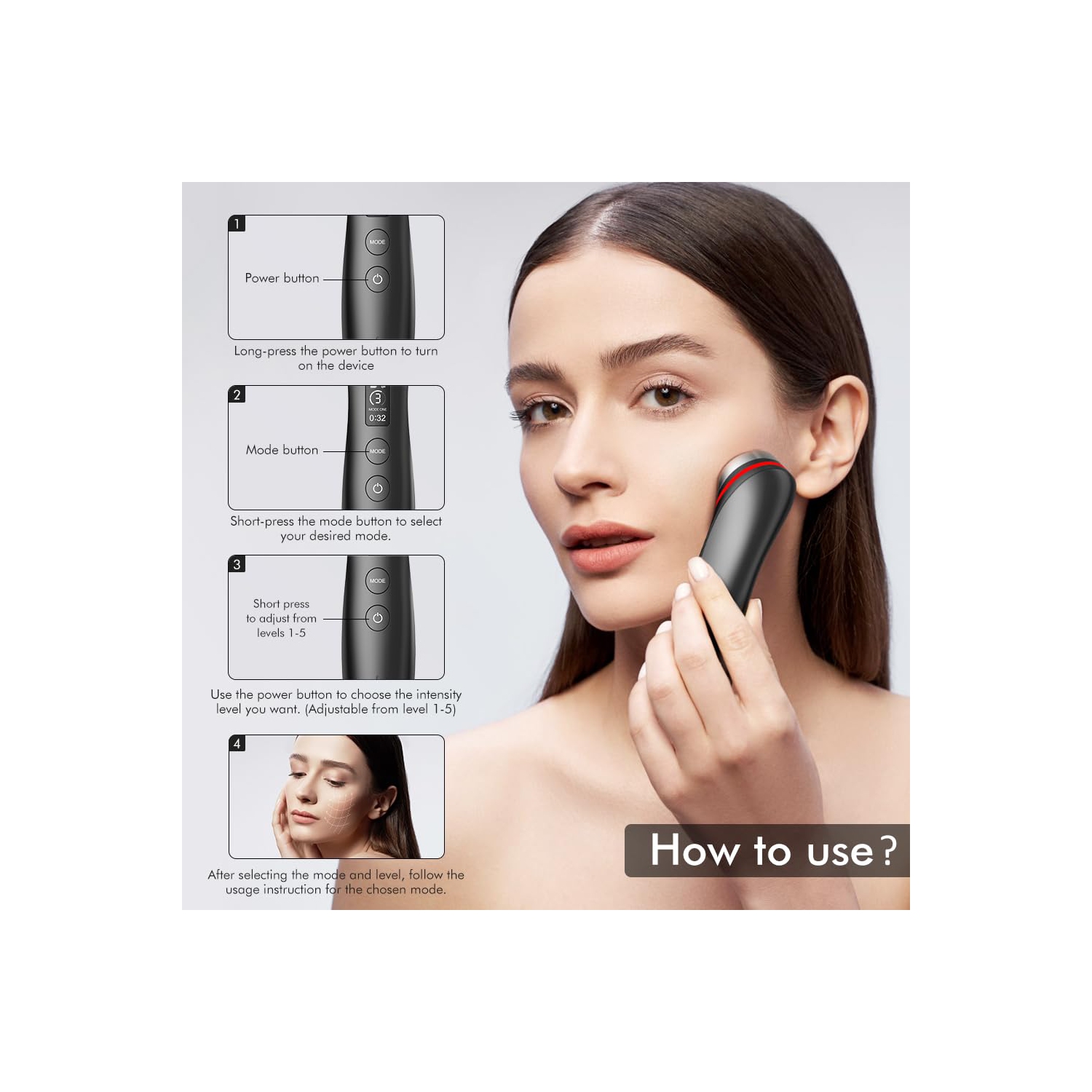 5 Color LED Light Therapy Device for Skin Care,Skin Tightening Face Beauty Device,Face Massager Tool with 5 Modes,Facial Neck Lifting,Firming & Pore