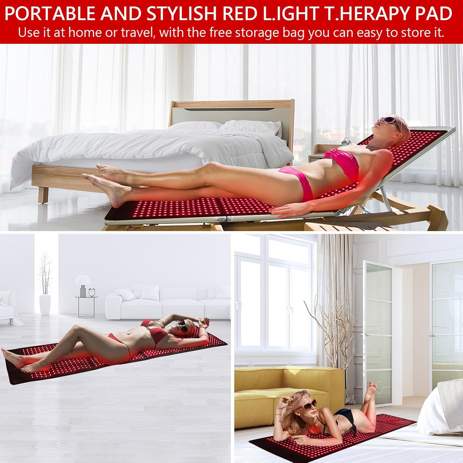 Coussin thérapeutique rouge et infrarouge pour corps entier, coussin thérapeutique à lumière rouge 850&nbsp;nm de 660&nbsp;nm pour soulagement de la